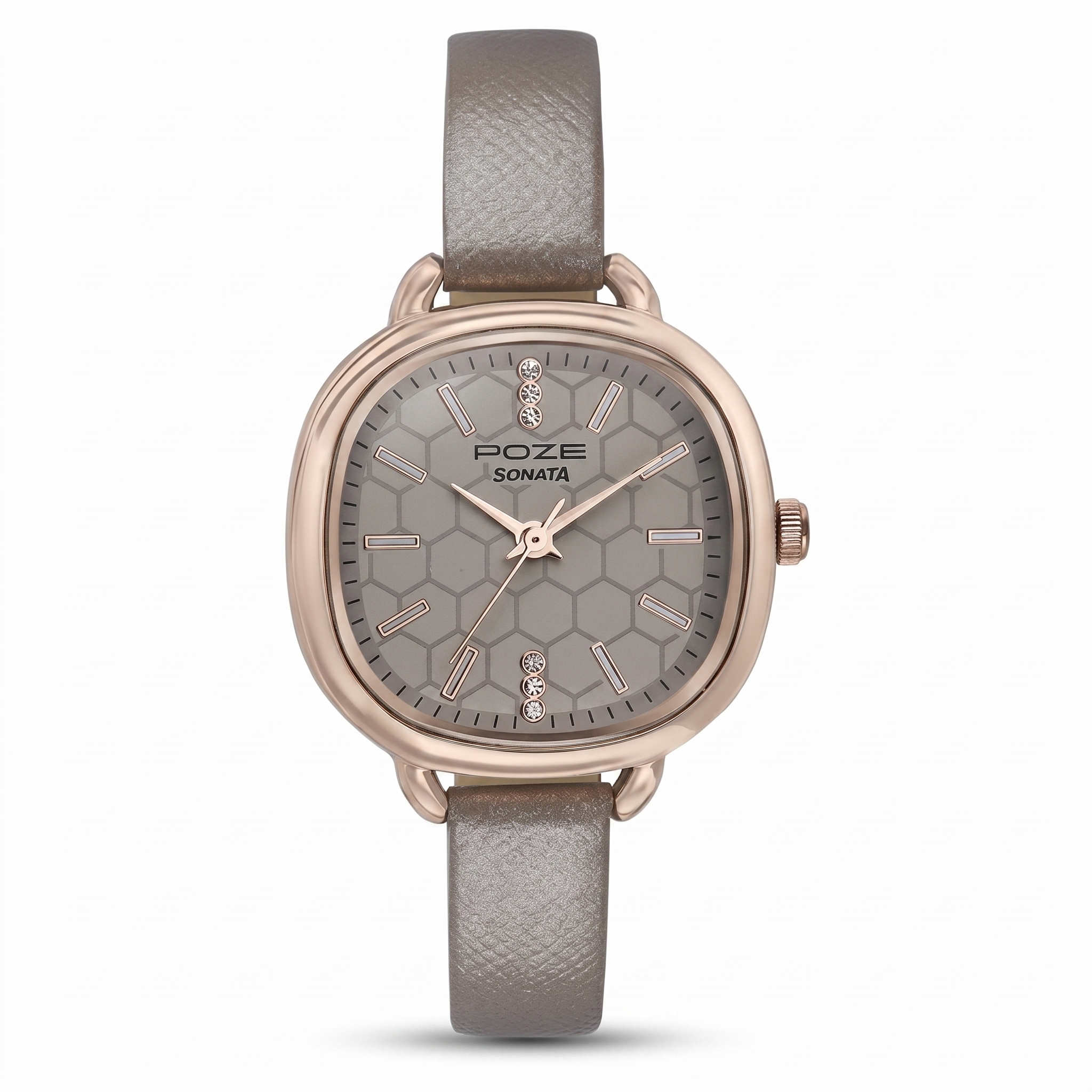 Sonata Poze SP80092WL01 | Sonata Poze Quartz Analog Grey Dial Leather Strap Watch For Women