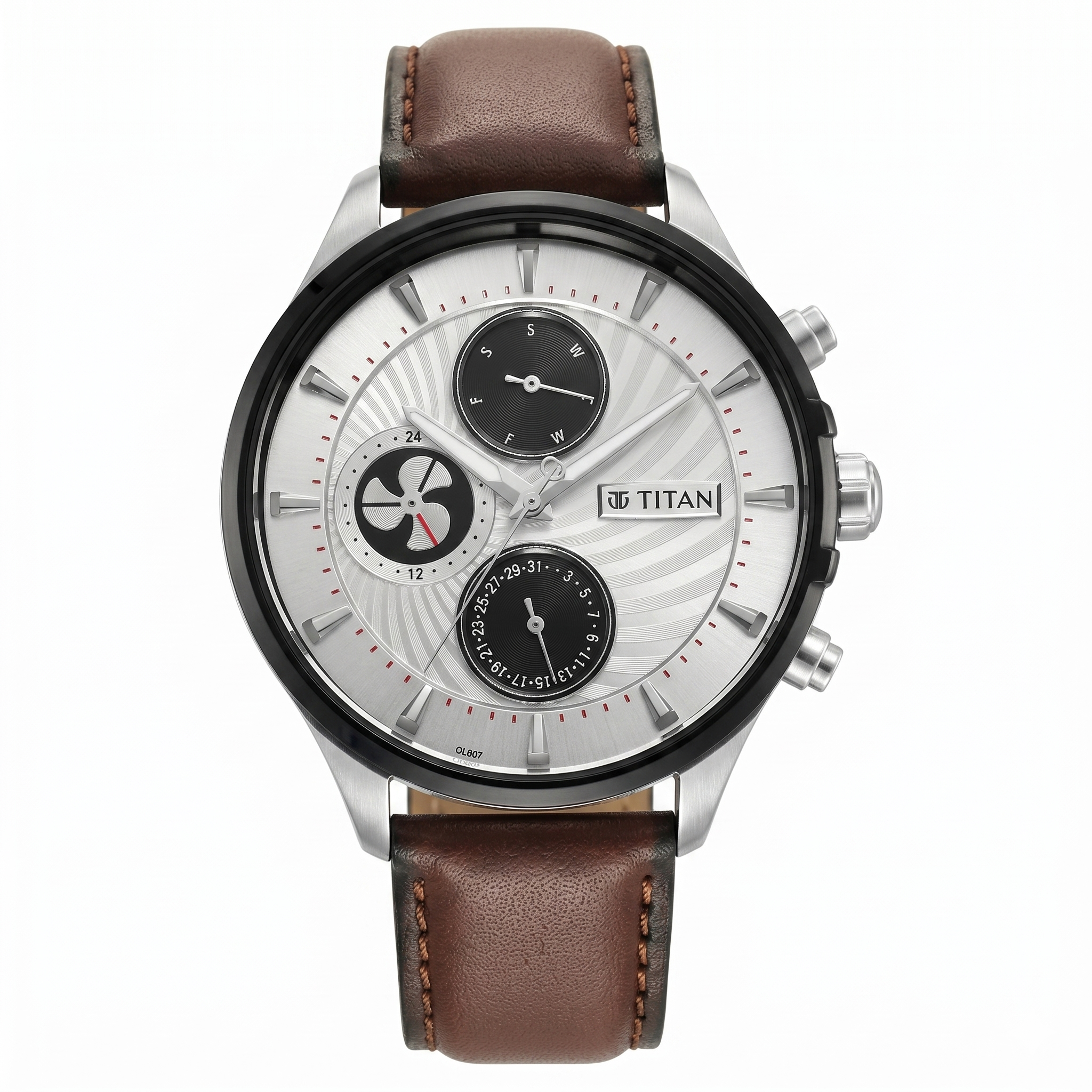 Titan 1873KL01 | Titan Maritime White Dial Quartz Multifunction Leather Strap Watch for Men