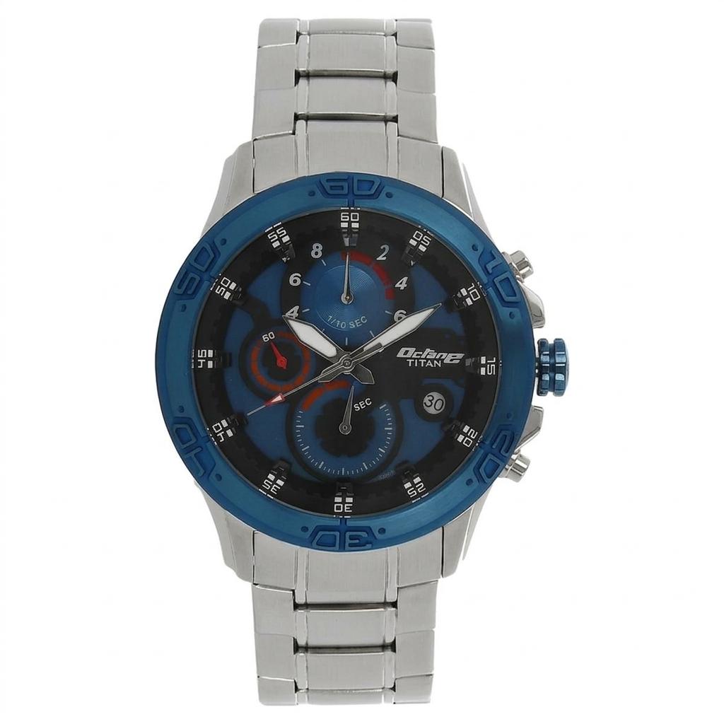 Titan 90048KM02 | Titan Octane Blue Chrono Stainless Steel Strap Watch for Men