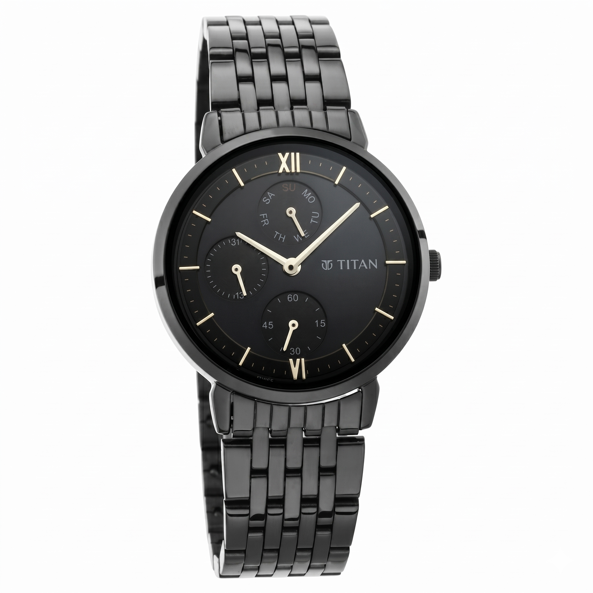 Titan 2652NM01 | Titan Women's Regal: Roman Numeral Black Dial & Metal Strap Watch