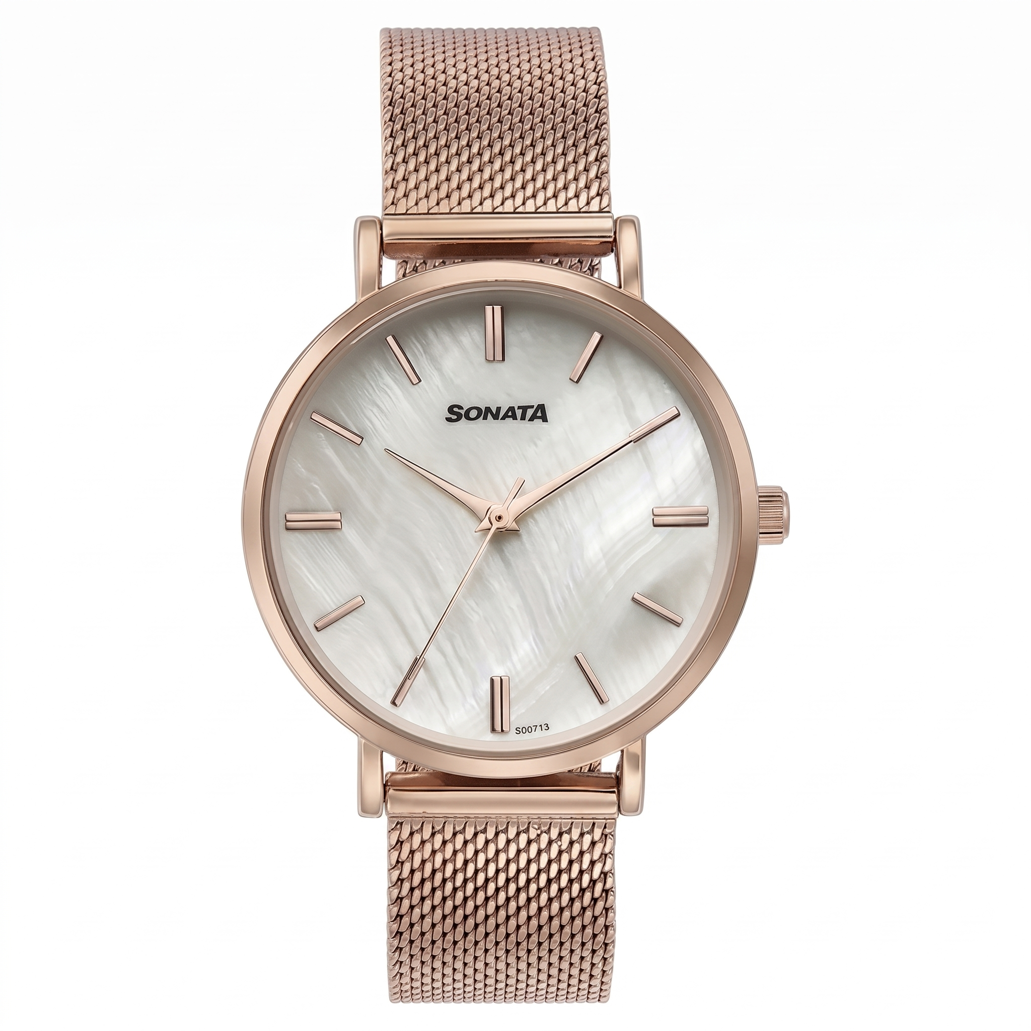Sonata 87067WM01 | Sonata Quartz Analog White Round Dial Rose Gold Stainless Steel Strap Watch For Women