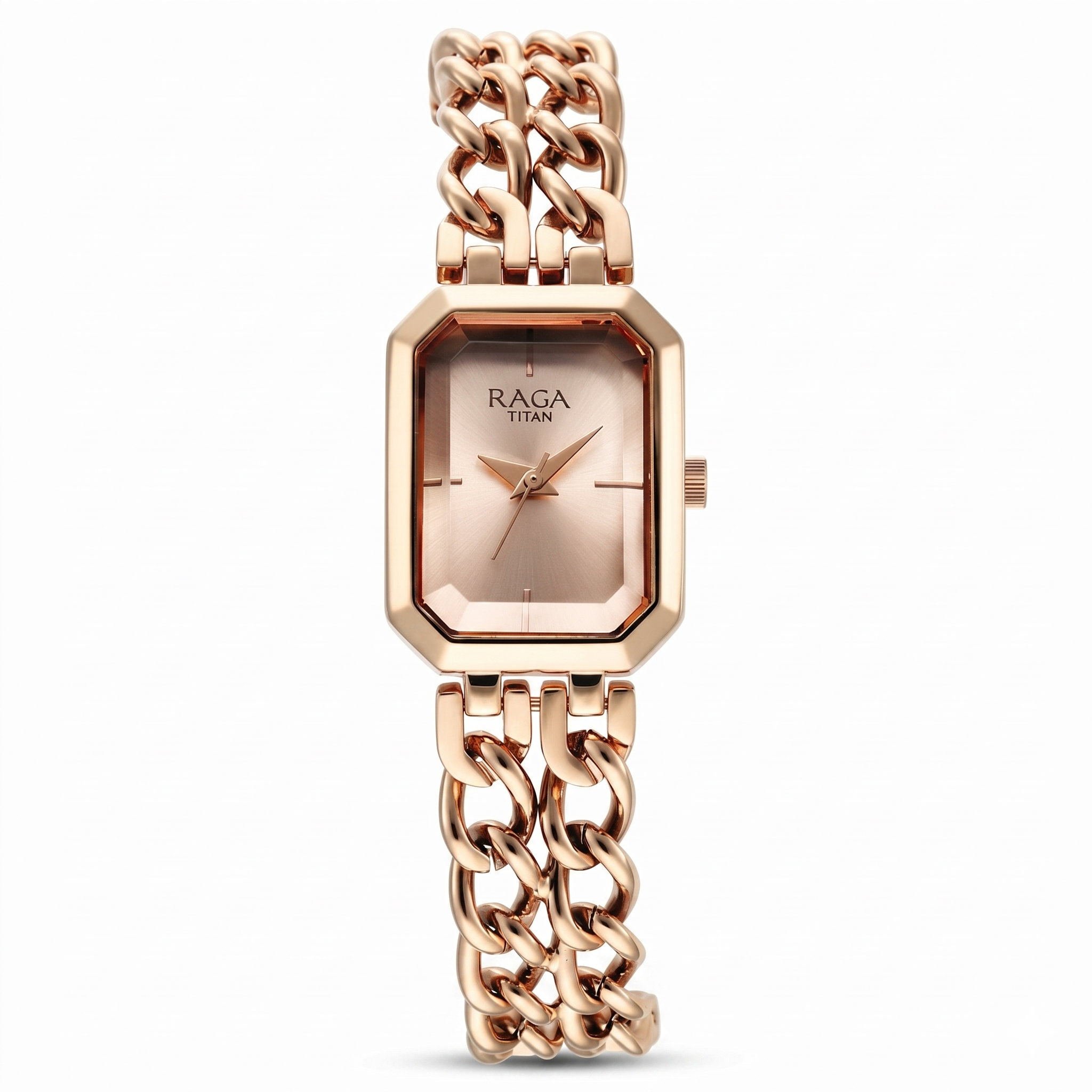 Titan 95283WM01 | Titan Raga Showstopper Quartz Analog Rose Gold Dial Rose Gold Metal Strap Rectangular Shaped Watch For Women