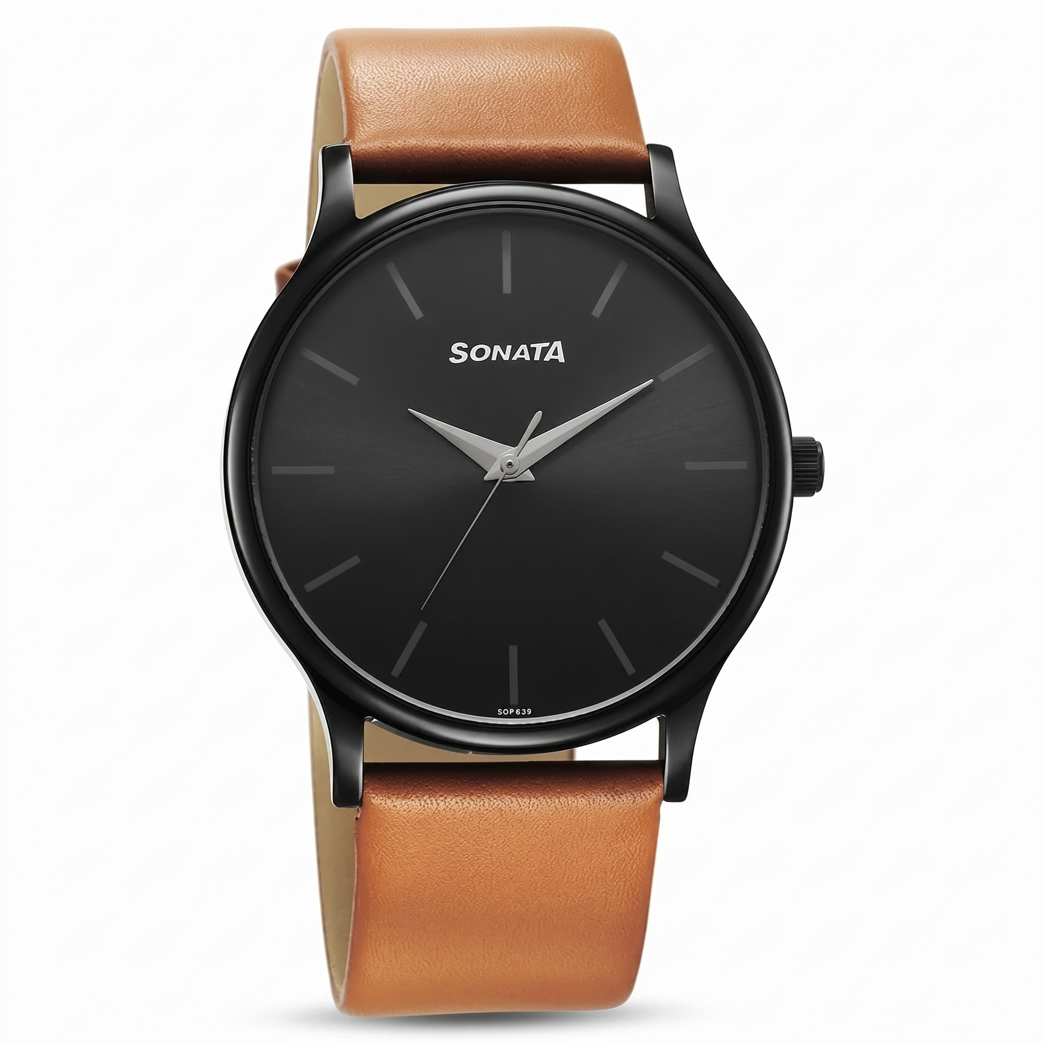 Sonata 77105NL09W | Sonata Aspire Quartz Analog Black Dial Leather Strap Watch for Men