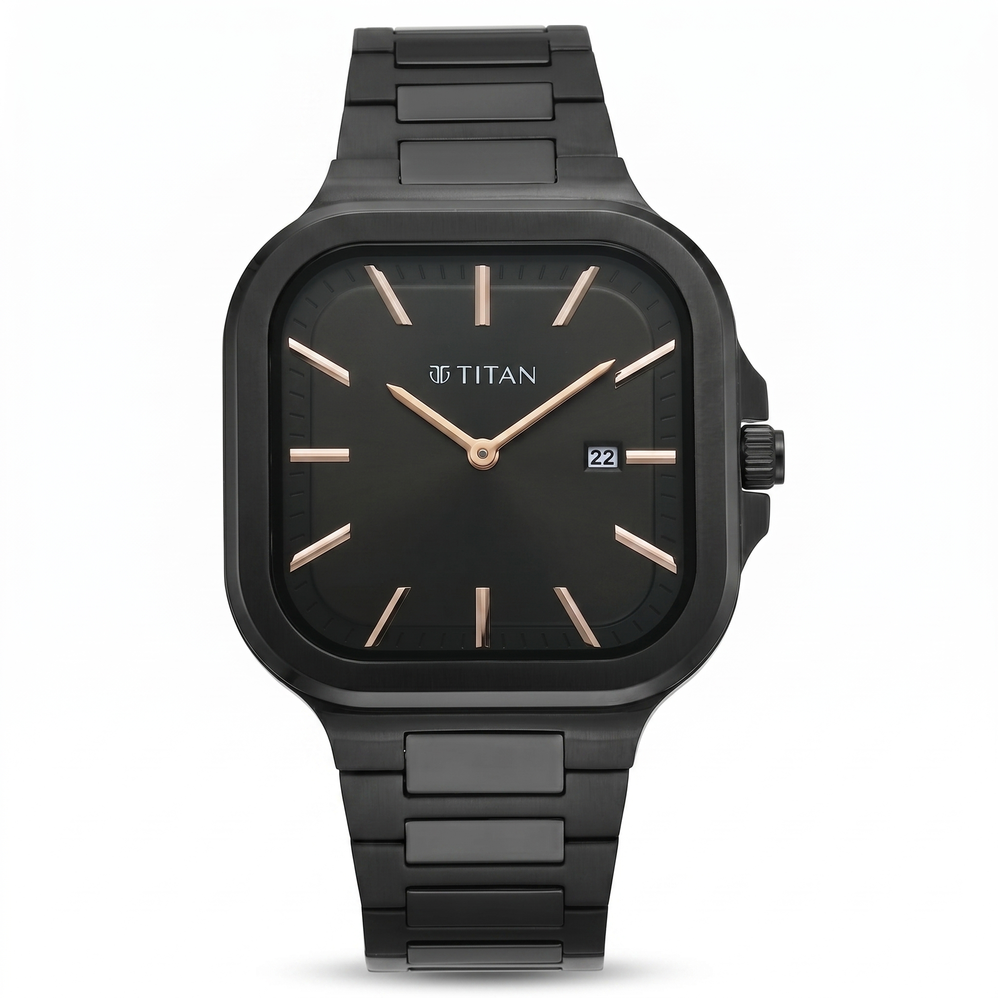 Titan 90176NM01 | Titan Classique Slim Square Quartz Analog with Date Black Dial Stainless Steel Strap Watch for Men