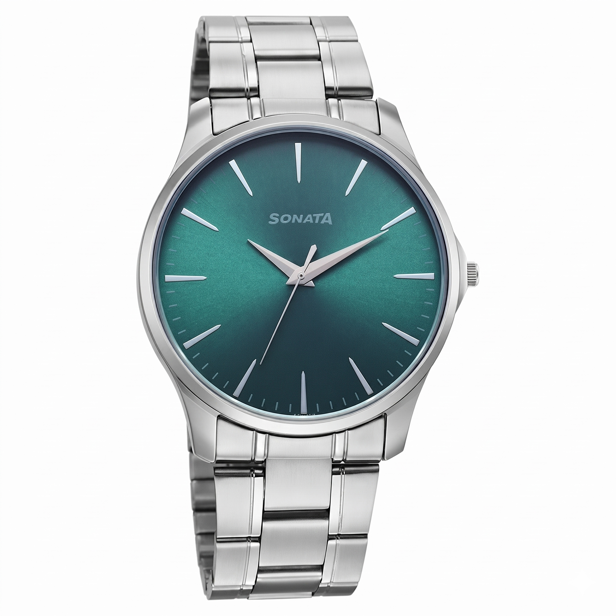 Sonata 77163SM10 | Sonata Ease Watches For Men With Metal Strap And Green Dial