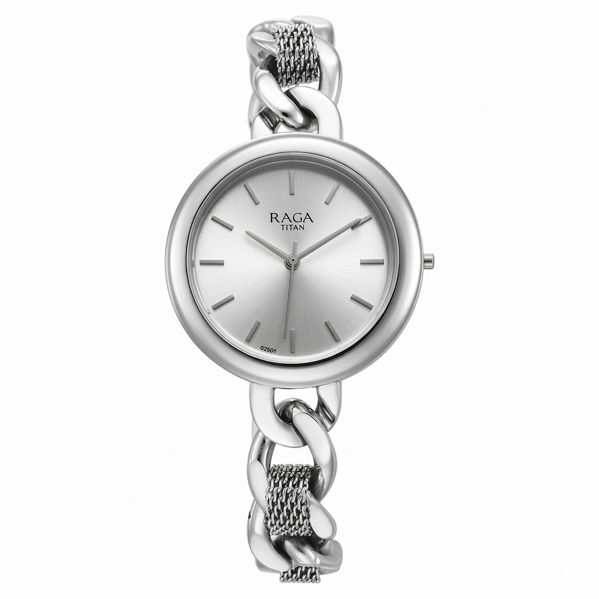 Titan 95265SM01A | Titan Raga Showstopper Quartz Analog Silver Dial Metal Strap Watch for Women