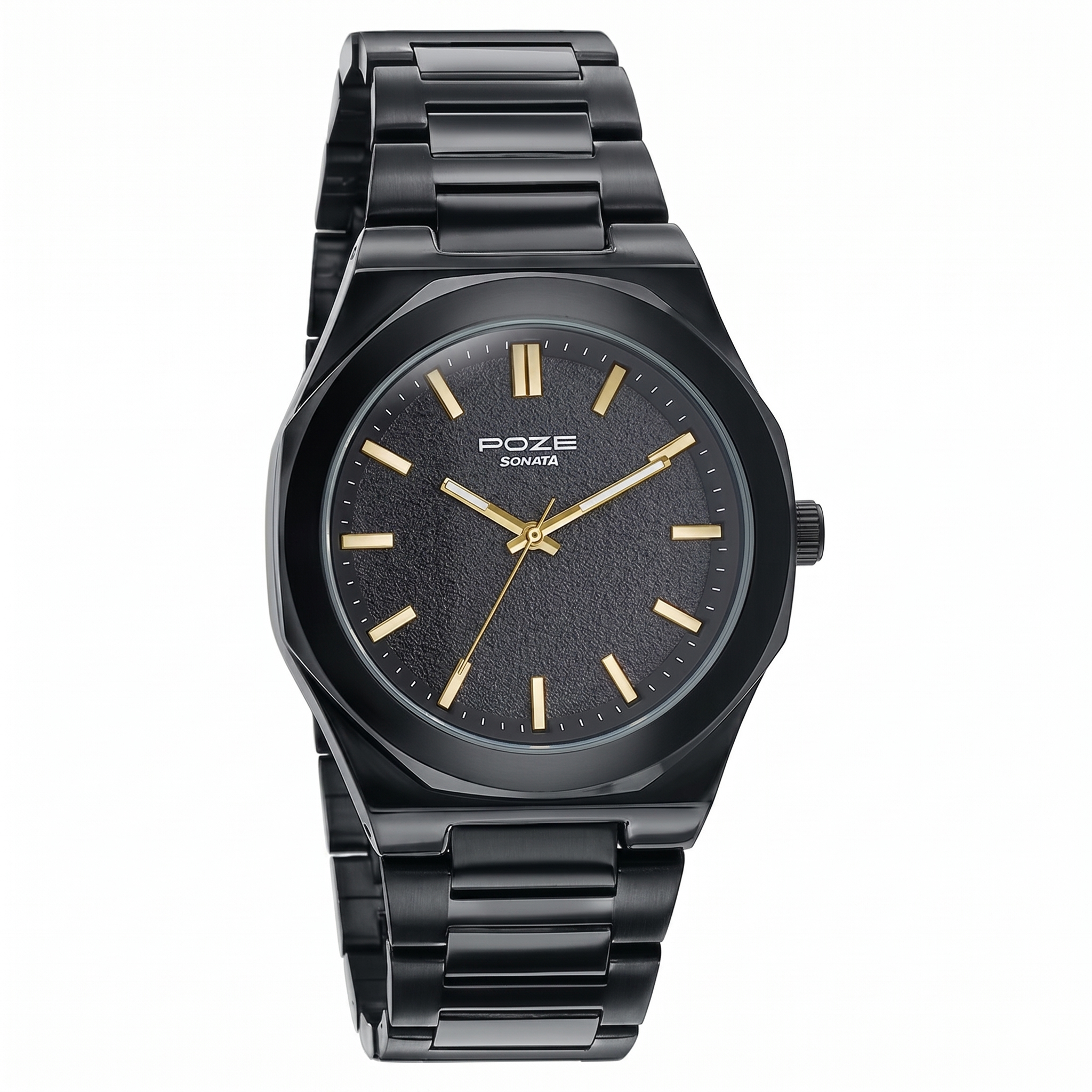Sonata SP70071NM01 | Sonata Poze Quartz Analog Black Dial Black Colour Stainless Steel Strap Watch For Men