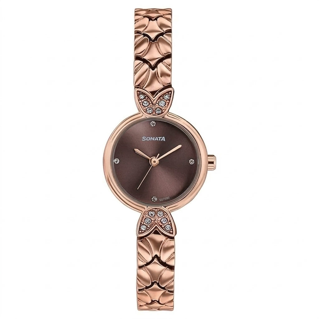 Sonata 87124WM07 | Women's Vintage style brown dial Bracelet Watch