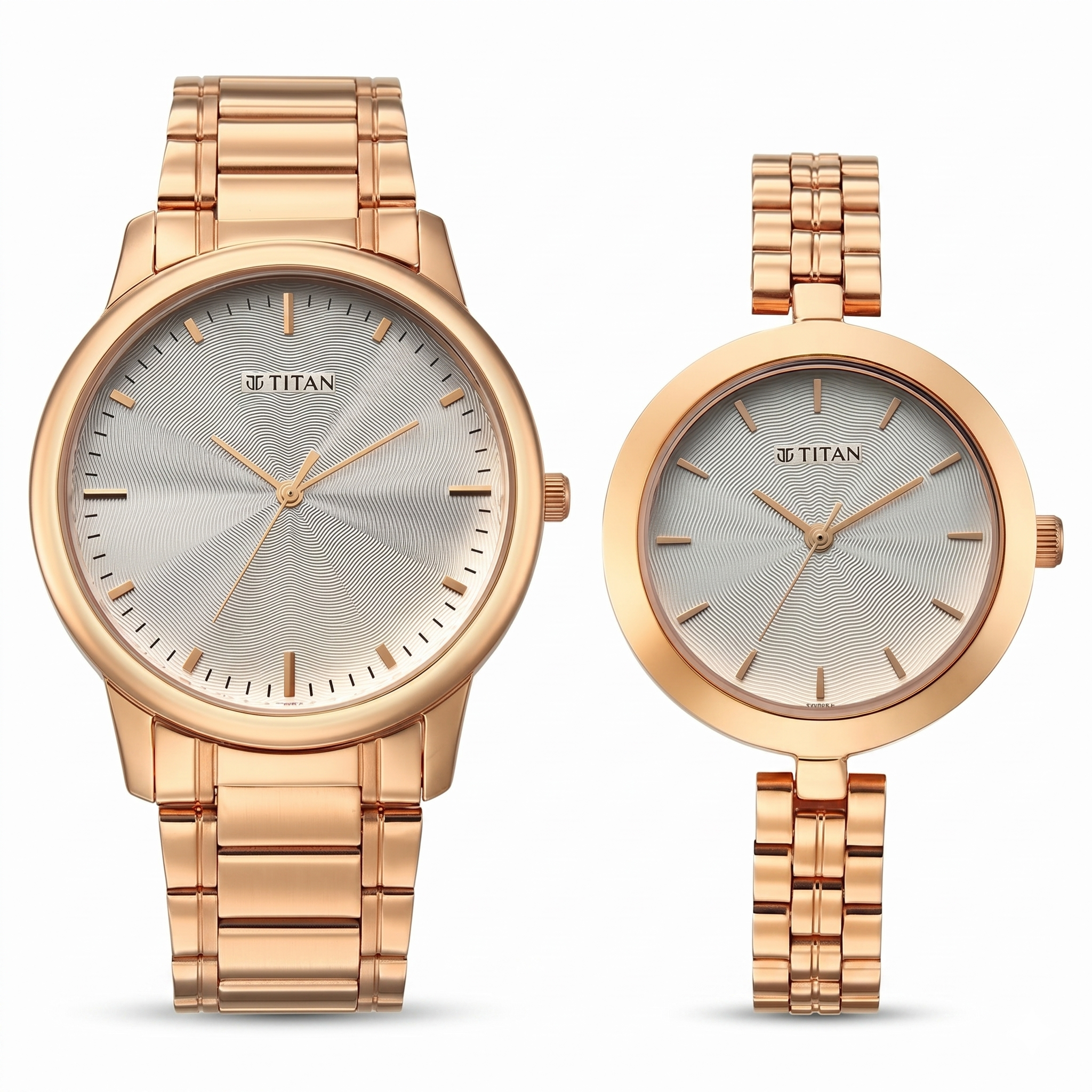 Titan 19692969WM01 | Titan Bandhan Eternal Pair Analog with Silver Dial Rose Gold Stainless Steel Strap Watch for Couples