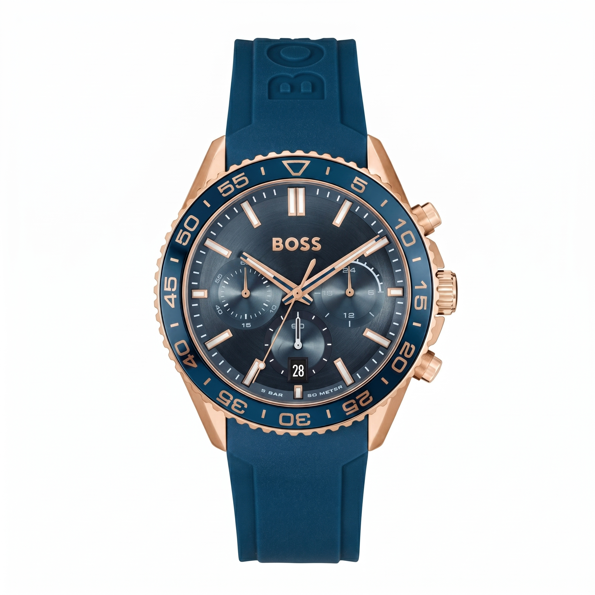 Boss 1514169 | Runner Men Quartz Blue Dial Chronograph Silicone Watch.