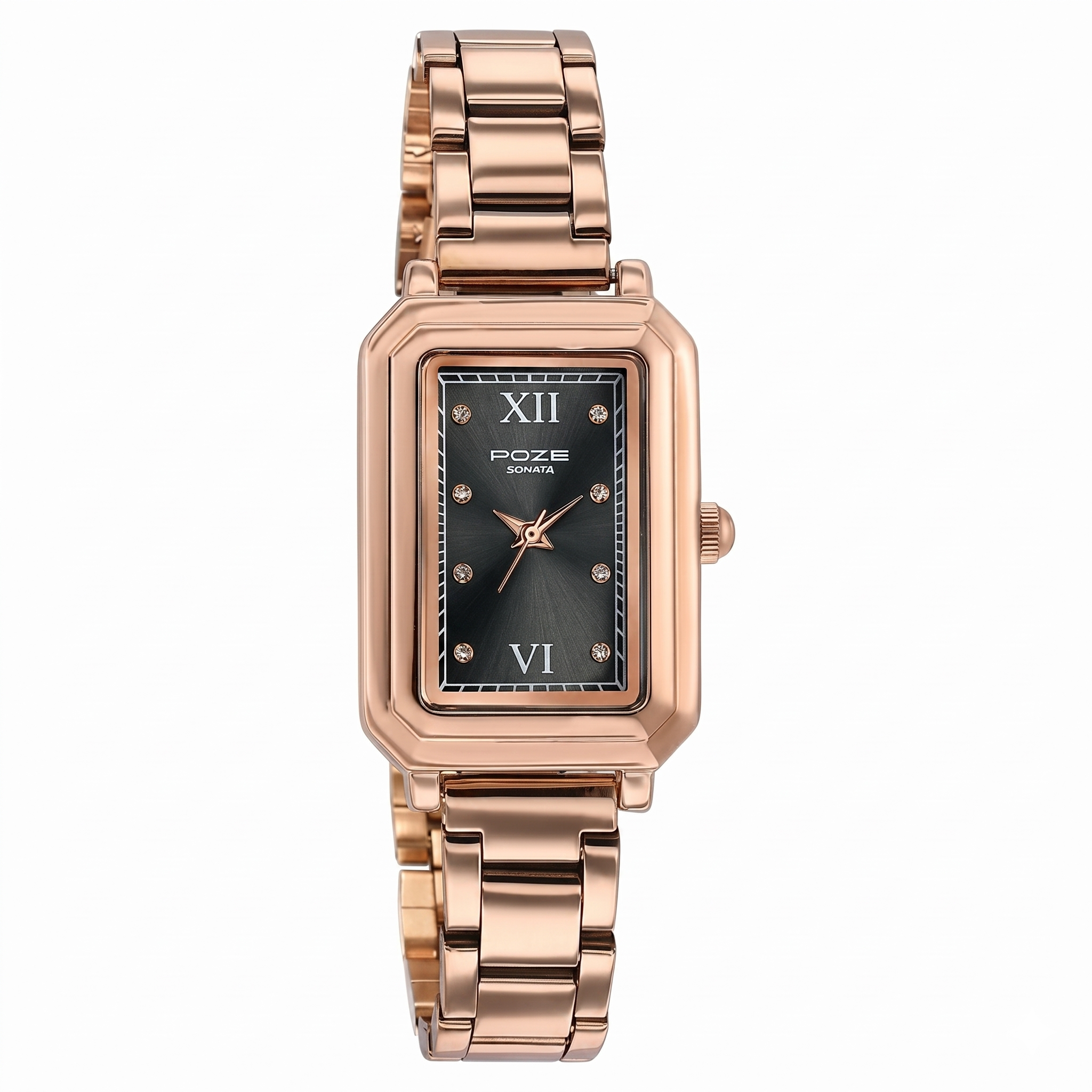Sonata SP80116WM01 | Sonata Poze Quartz Analog Black Mother Of Pearl Dial Rose Gold Colour Stainless Steel Strap Watch For Women