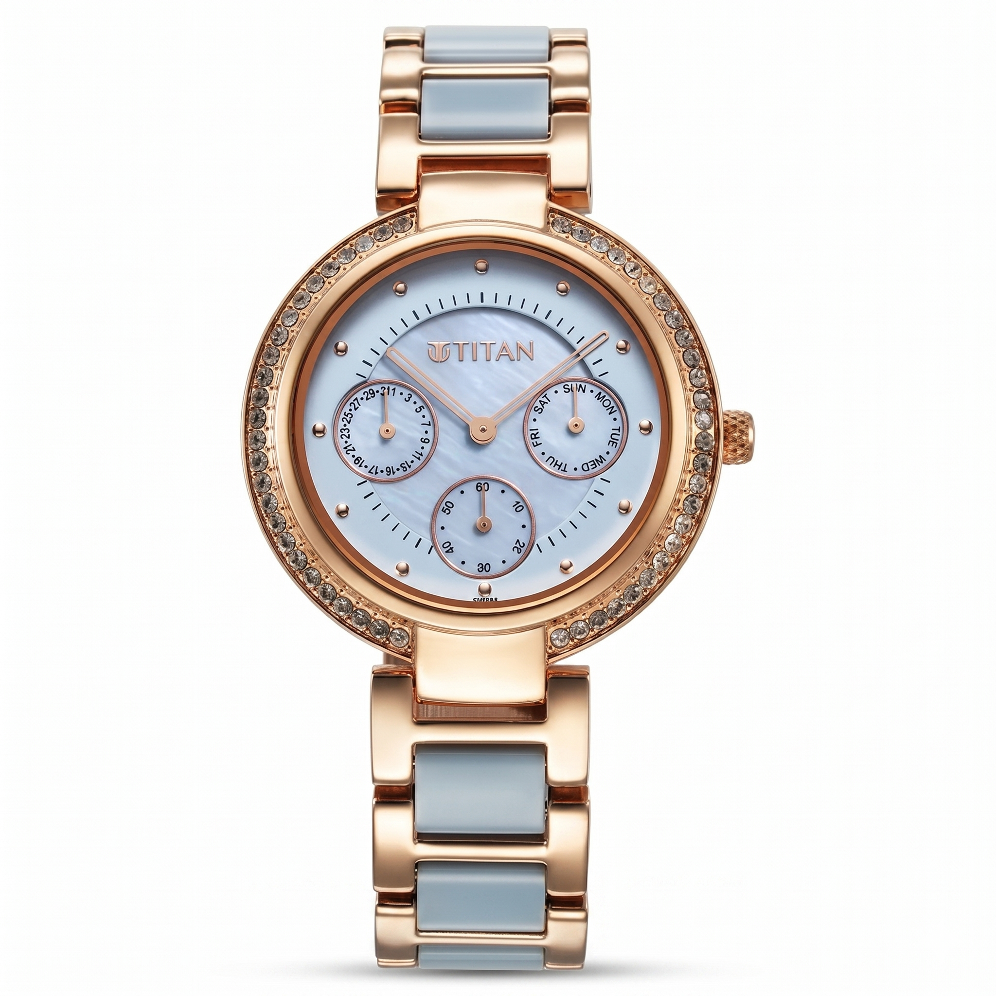 Titan 95187KD01 | Titan Acetate Quartz Multifunction Mother Of Pearl Dial Two Toned Strap Watch for Women
