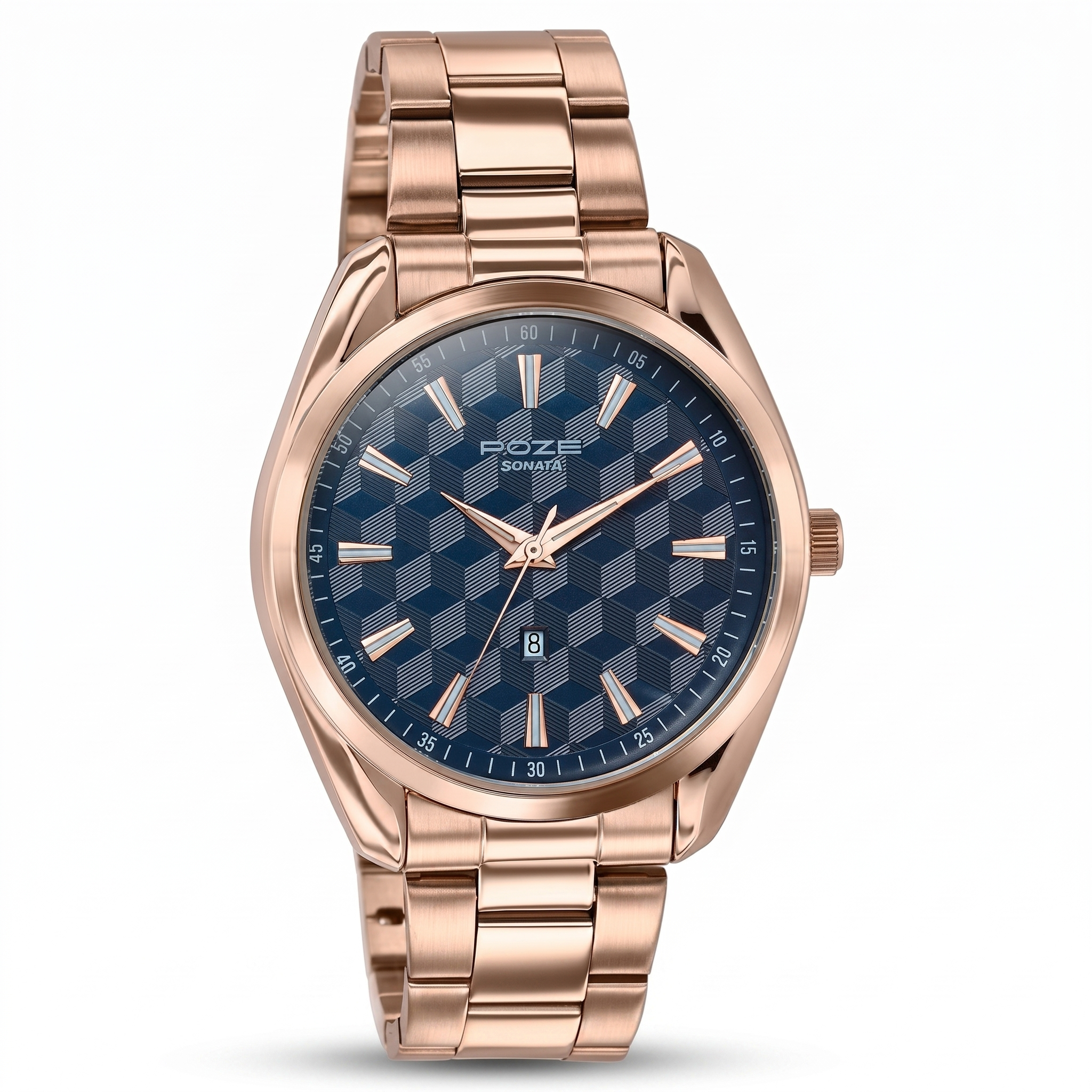 Sonata SP70066WM01 | Sonata Poze Quartz Analog Blue Dial Rose Gold Colour Stainless Steel Strap Watch For Men