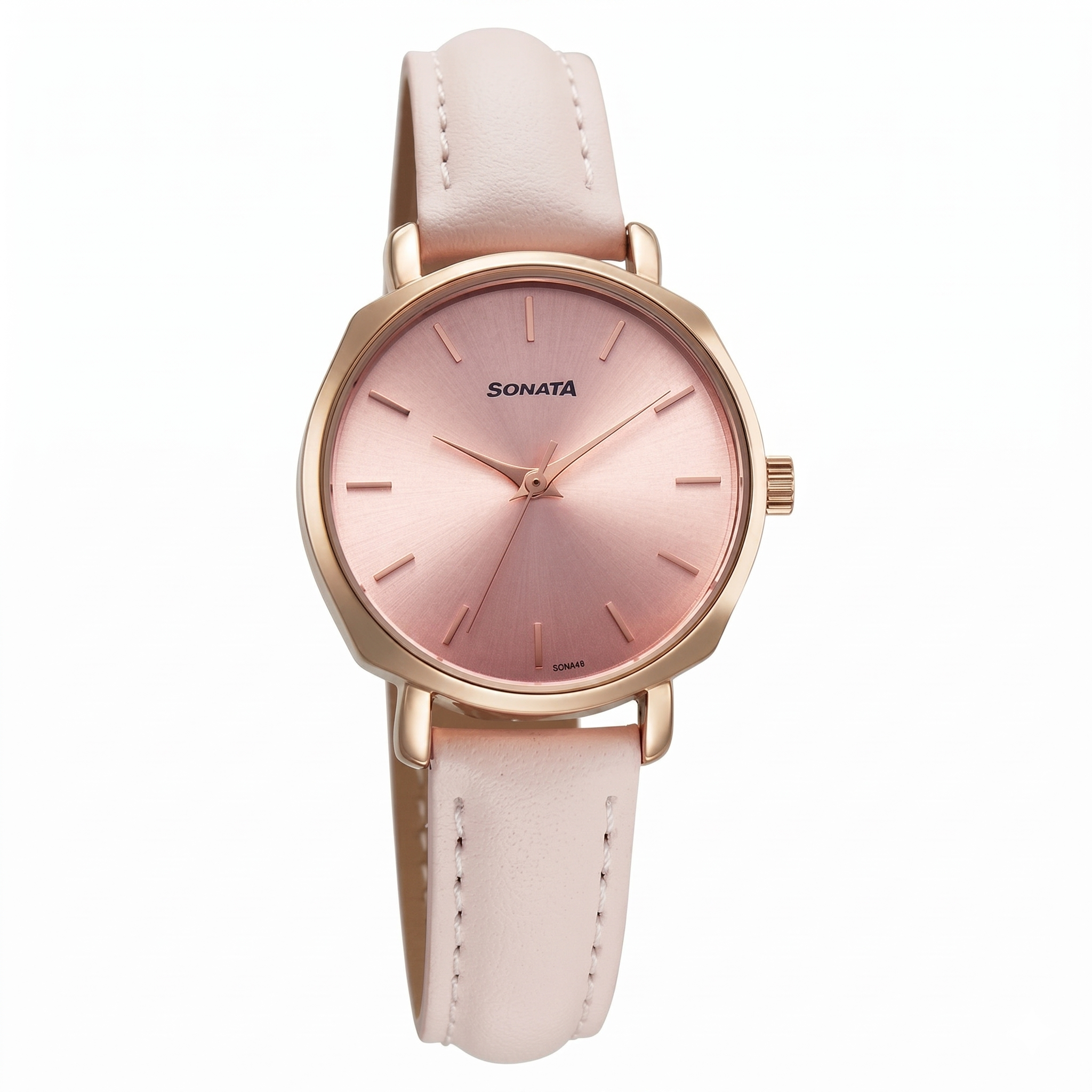 Sonata 87087WL02 | Sonata Eternia Quartz Analog Pink Dial Leather Strap Watch For Women