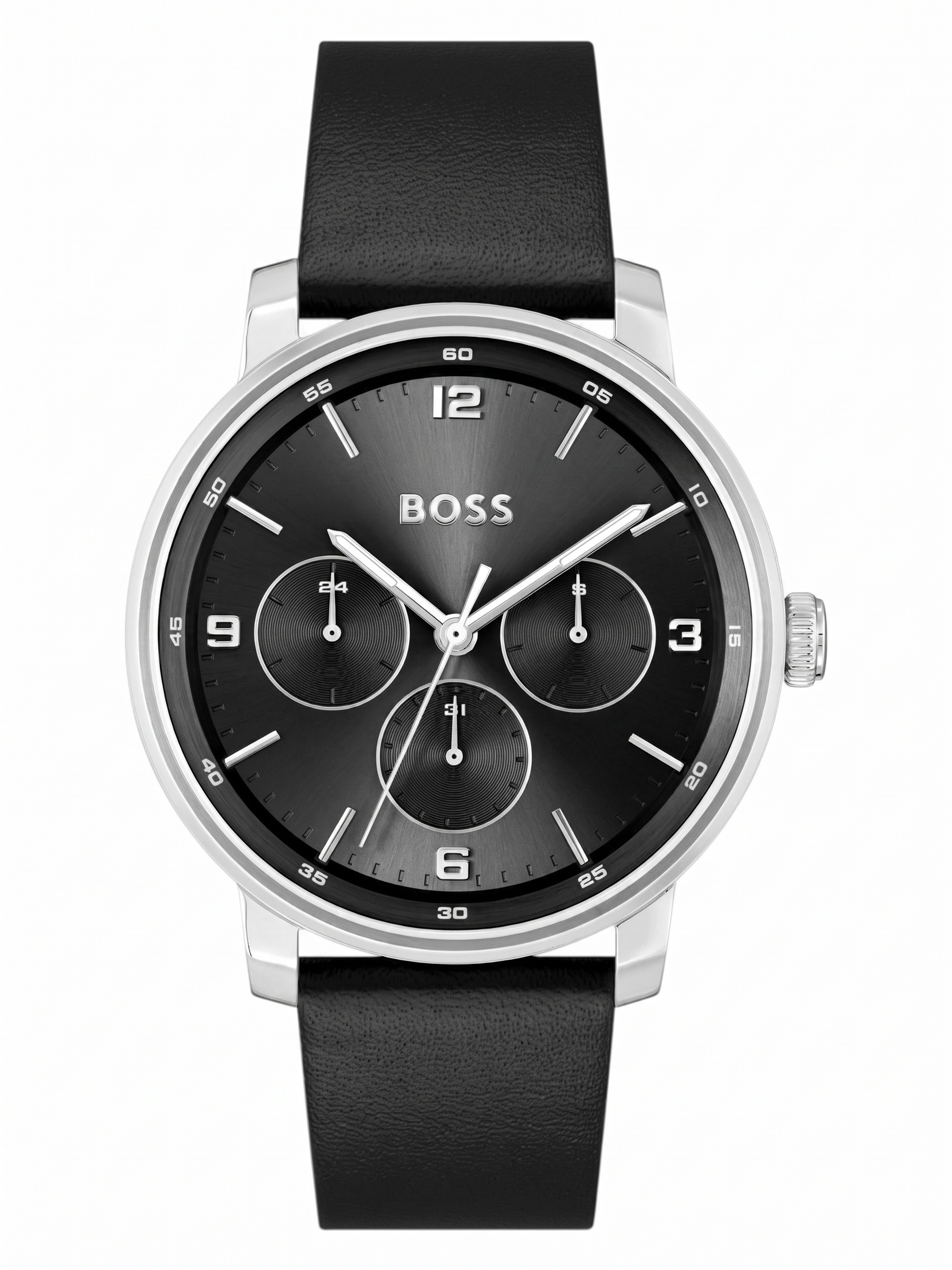 Boss 1514125 | Contender Men Quartz Black Dial Multi-Function Leather Watch.