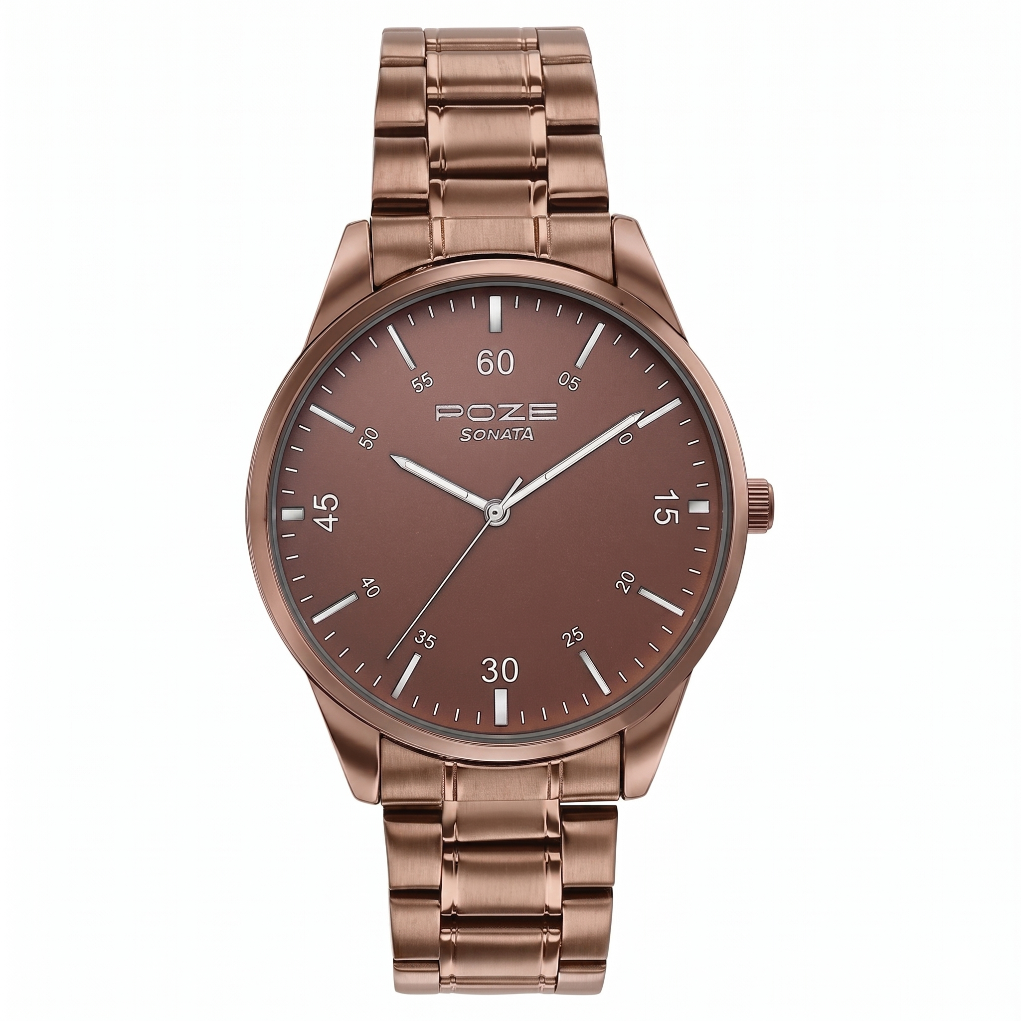 Sonata SP70049QM01 | Sonata Poze Quartz Analog Brown Dial Stainless Steel Strap Watch For Men