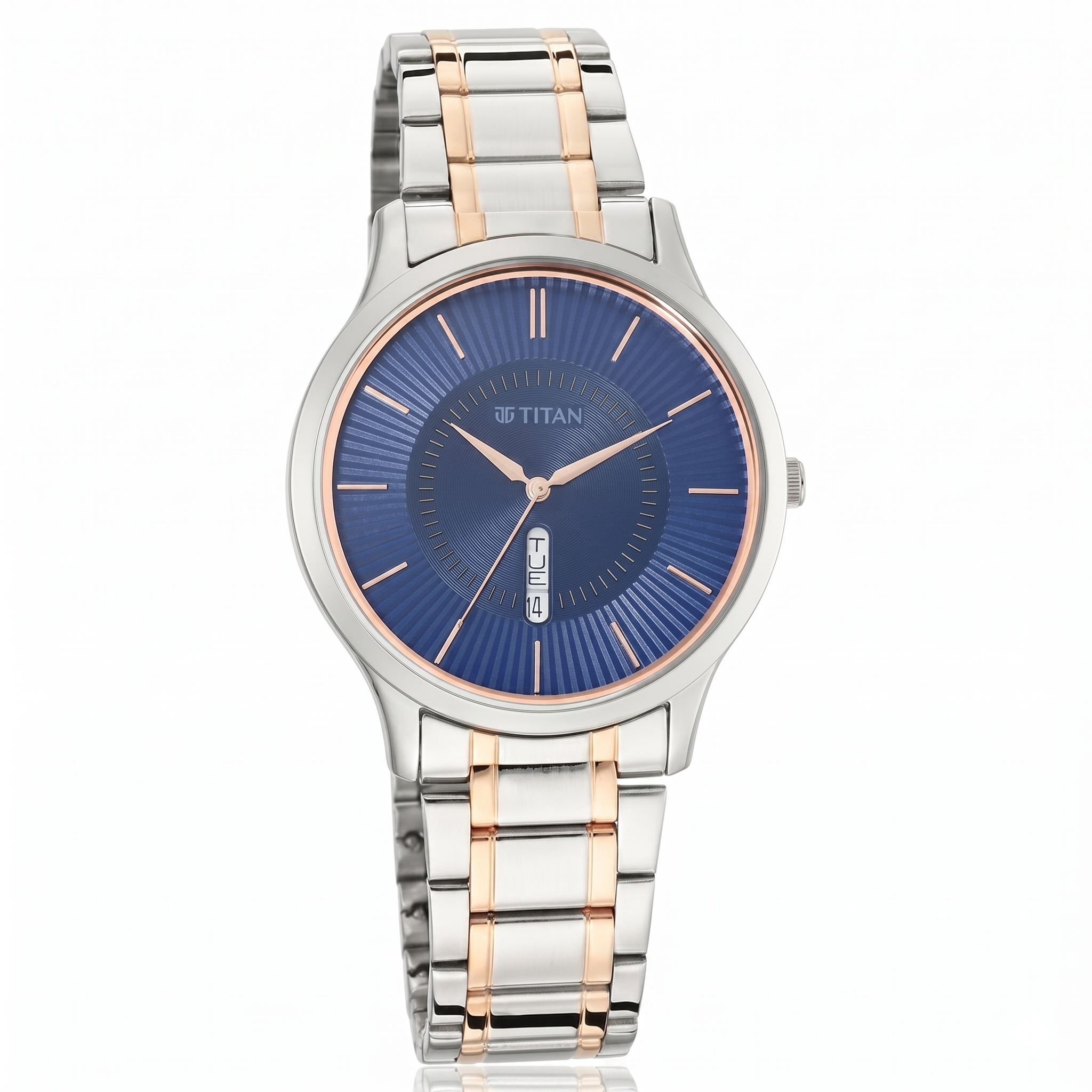 Titan 1845KM01 | Titan Lagan Blue Dial Analog with Day and Date Metal Strap for Men