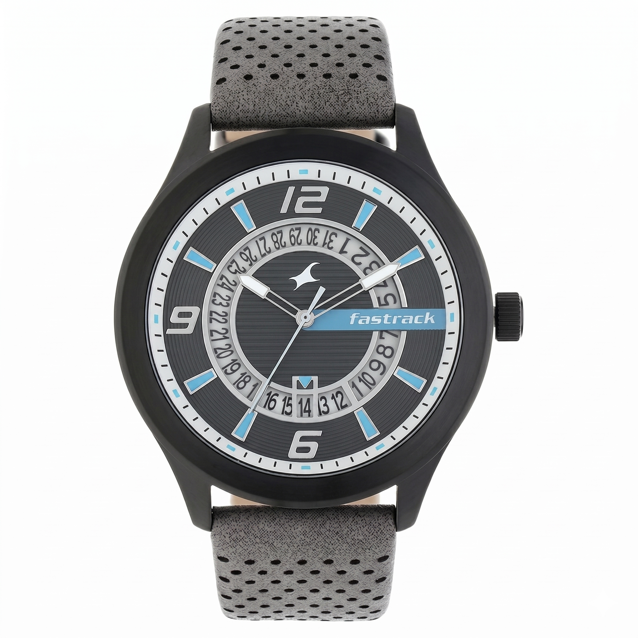 Fastrack 38050NL | Fastrack Loopholes Quartz Analog with Date Black Dial Leather Strap Watch for Guys