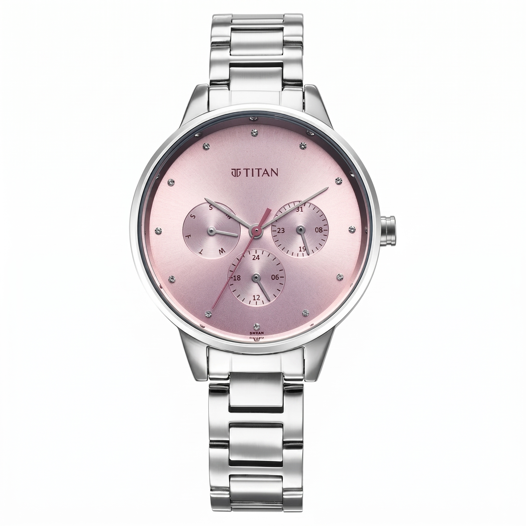 Titan 2648SM13 | Titan Razzle Dazzle Quartz Analog with Day and Date Pink Dial Silver Stainless Steel Strap Watch For Women