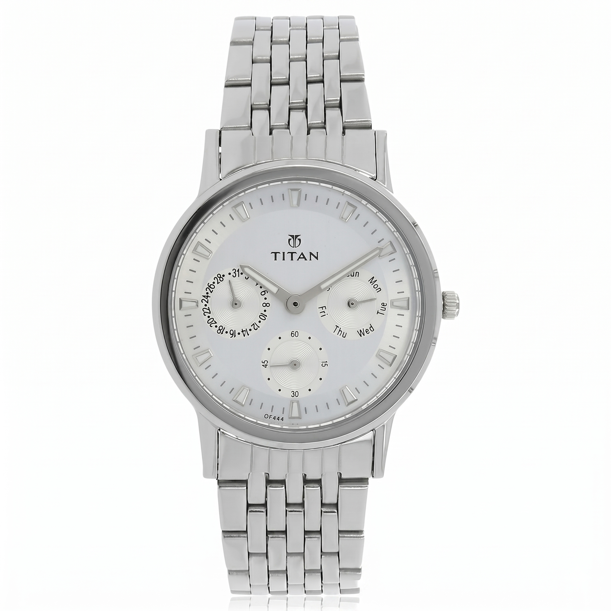 Titan 2557SM01 | Titan Quartz Analog with Day and Date Silver Dial Stainless Steel Strap Watch for Women