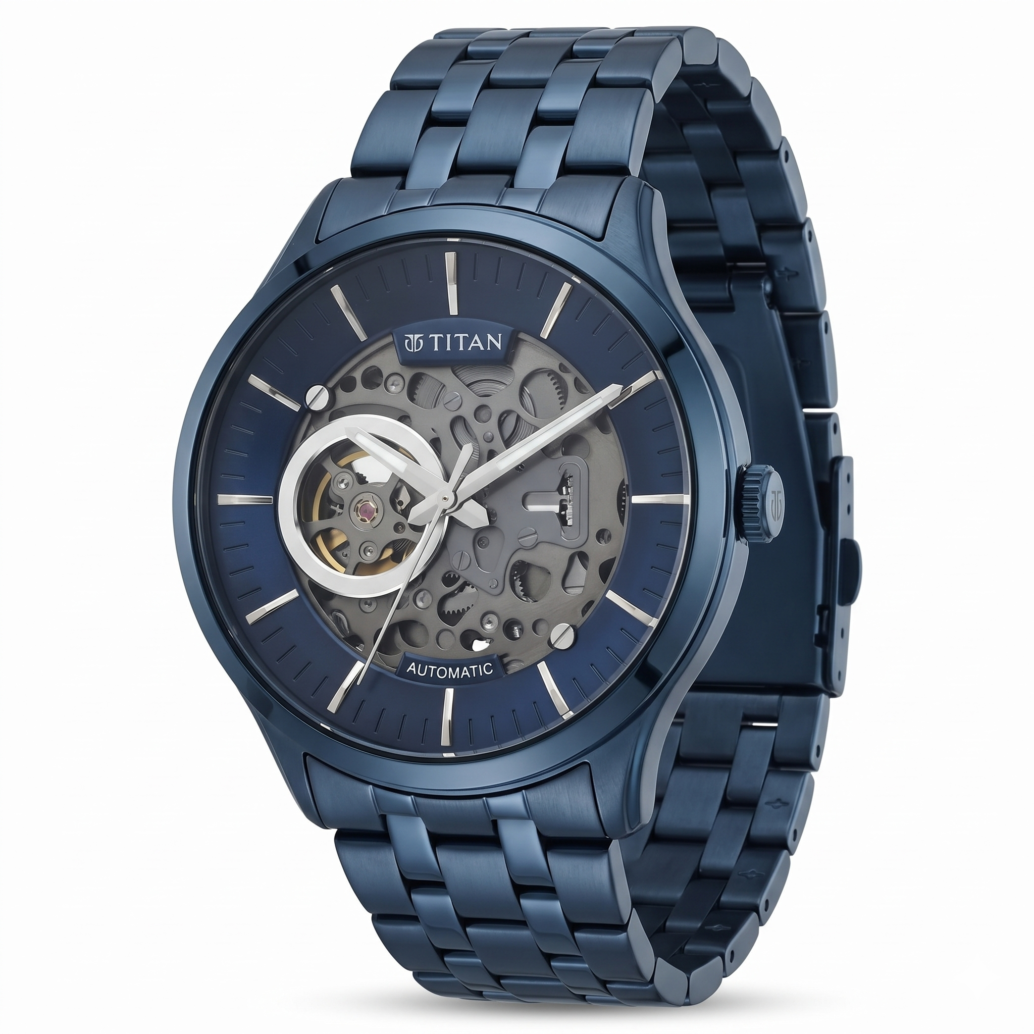 Titan 90140QM03 | Titan Metal Mechanicals Blue Dial Blue Stainless Steel Strap Watch for Men