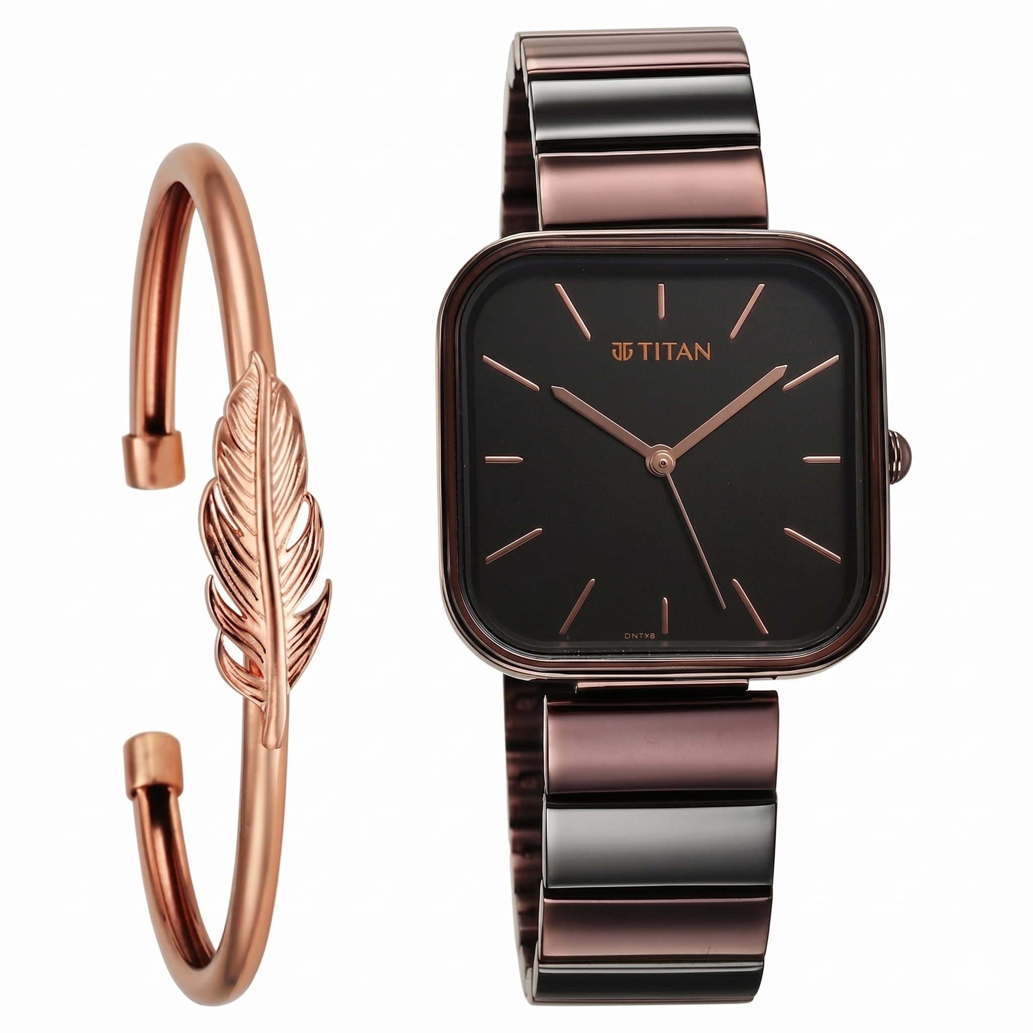 Titan 2715KM01 | Titan Purple Stackables Quartz Analog Black Dial Two Toned Stainless Steel Strap Watch For Women