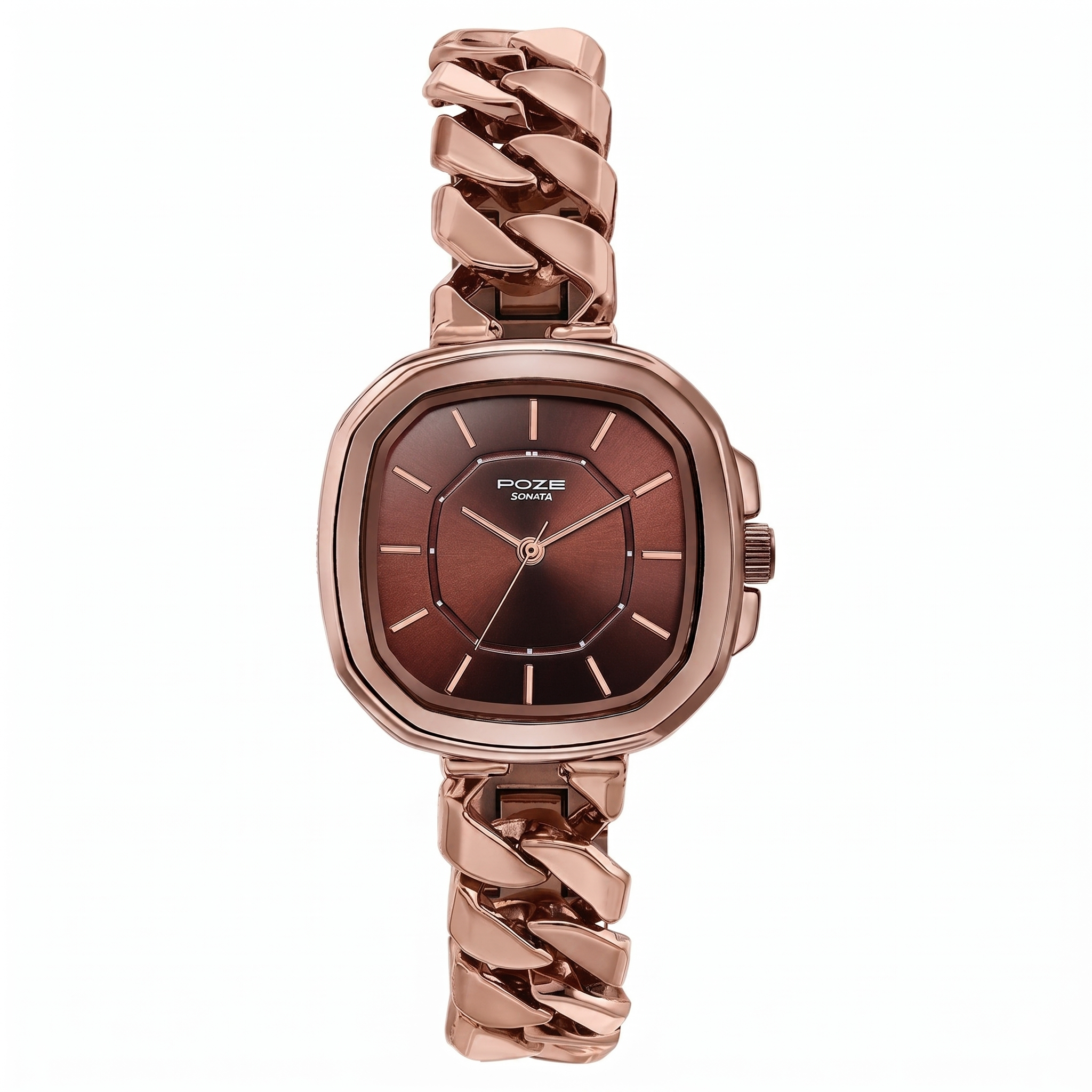 Sonata SP80096KM01 | Sonata Poze Quartz Analog Brown Dial Metal Strap Watch For Women