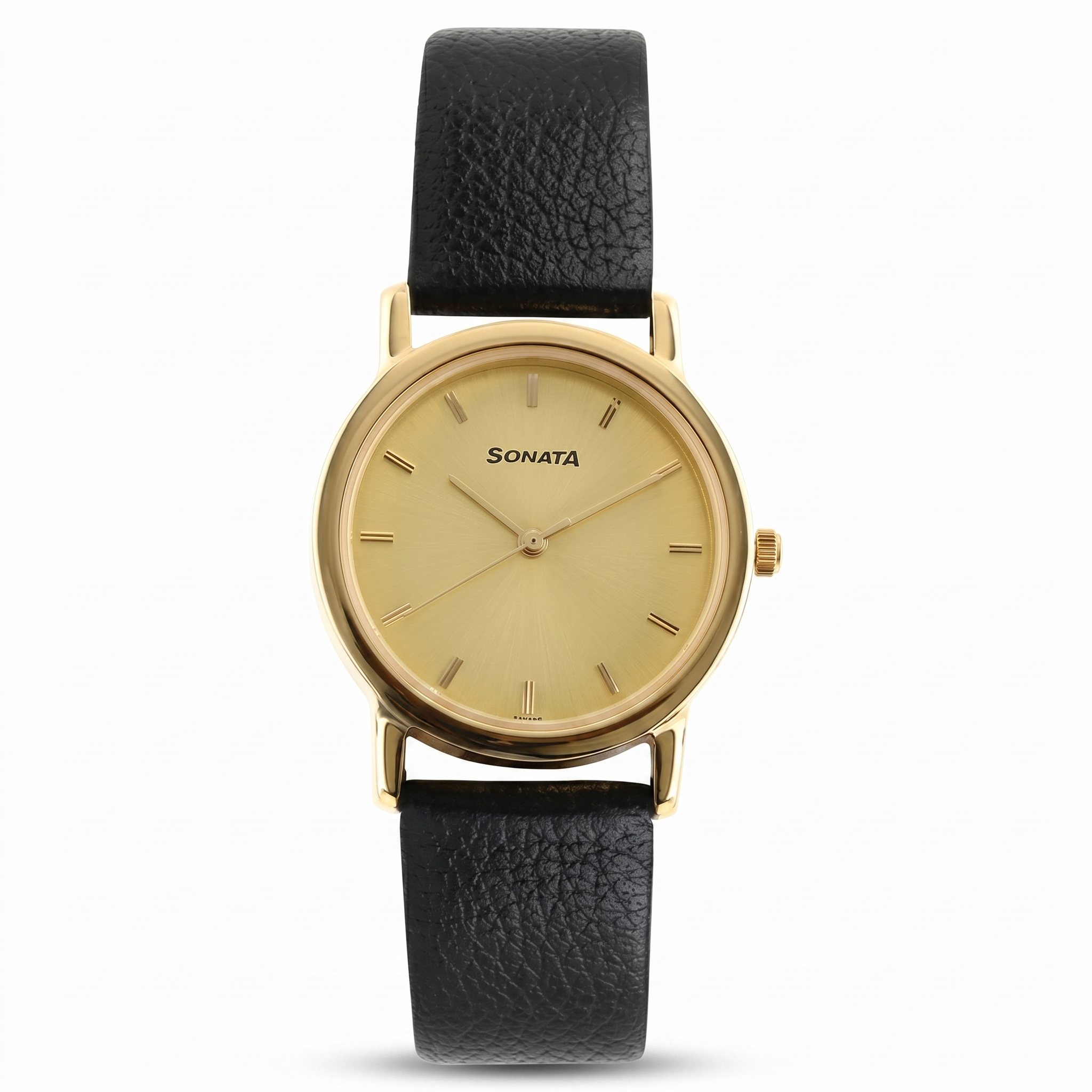 Sonata NP7987YL01W | Sonata Quartz Analog Champagne Dial Leather Strap Watch for Men