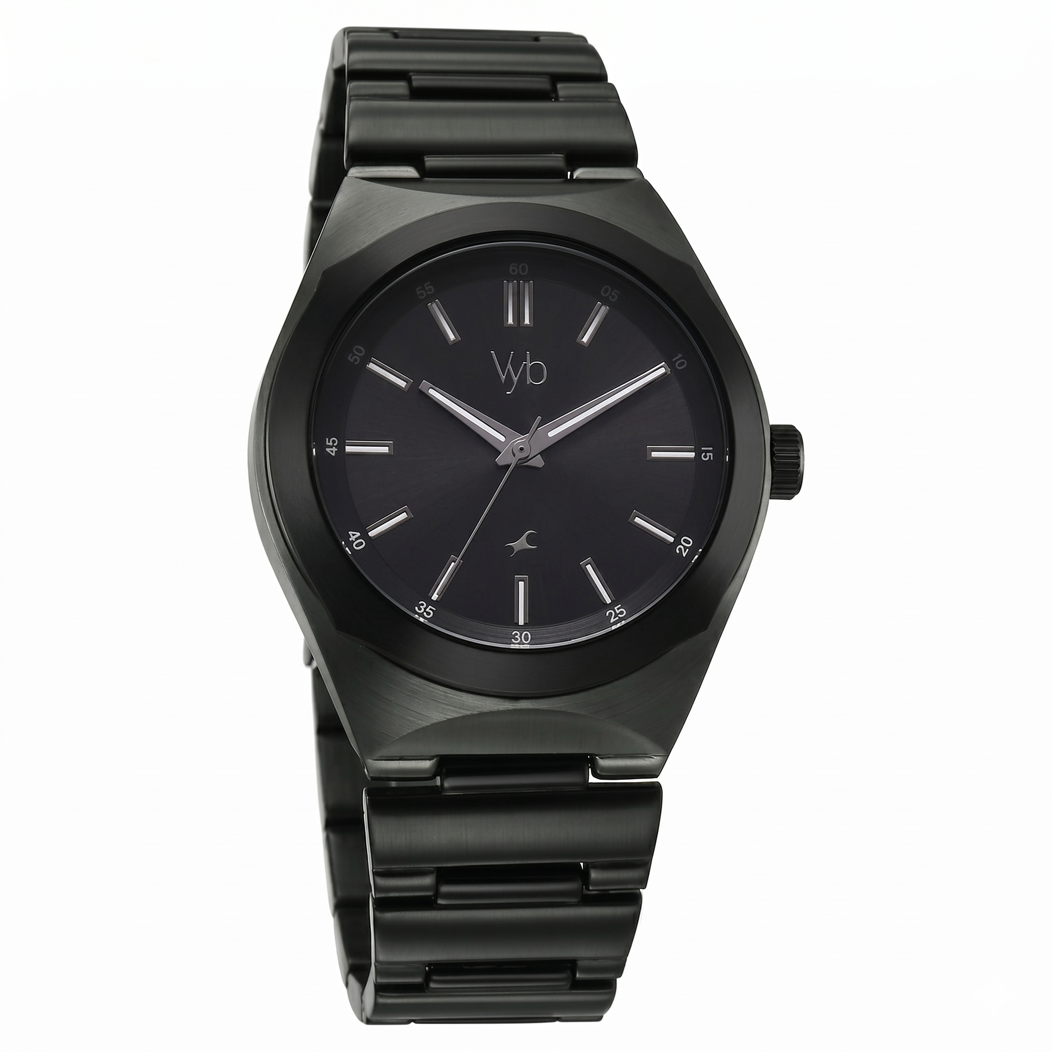 Fastrack FV30018KM02W | Vyb Arcane By Fastrack Quartz Analog Black Dial Metal Strap Watch For Guys