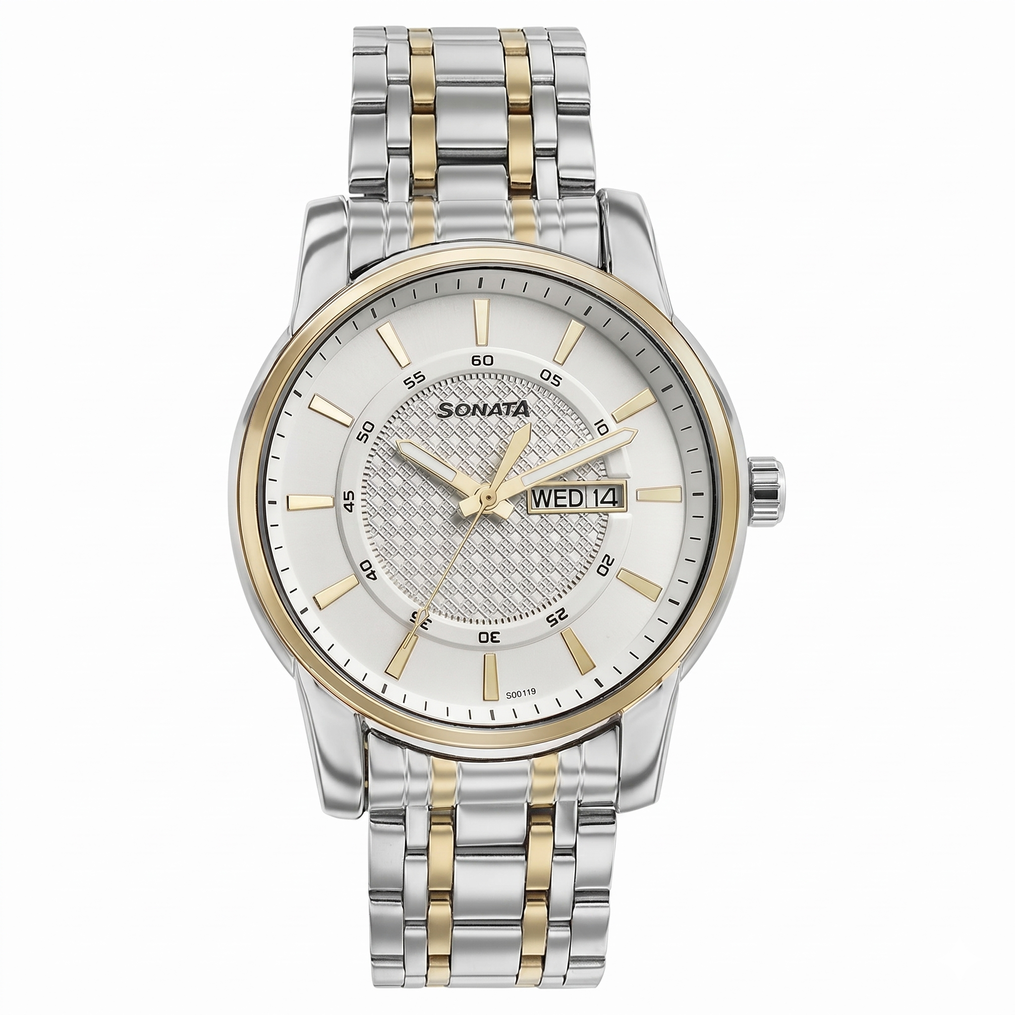 Sonata 77141BM01 | Sonata Quartz Analog with Day and Date White Dial Two Toned Stainless Steel Strap Watch For Men