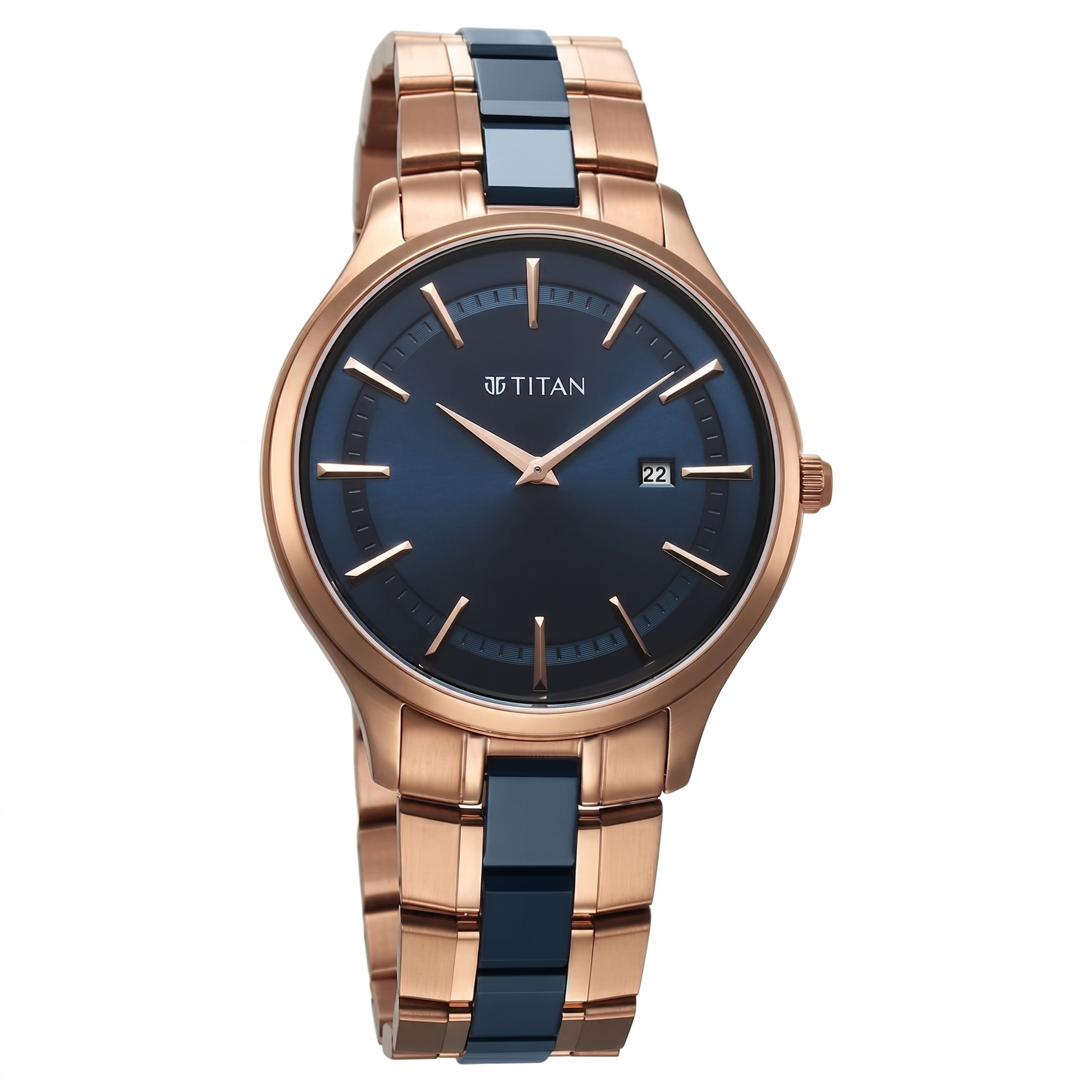 Titan 90142KD03 | Titan Slim Ceramic Fusion Quartz Analog with Date Blue Dial Stainless Steel Strap Watch For Men