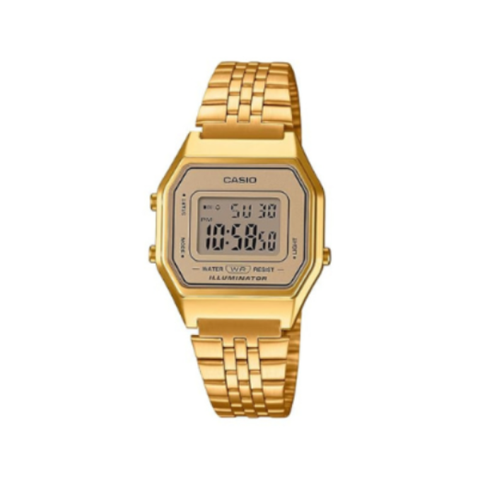 Casio LA680WGA-9 D345 | Vintage Women Quartz Gold Dial Digital Stainless Steel Watch