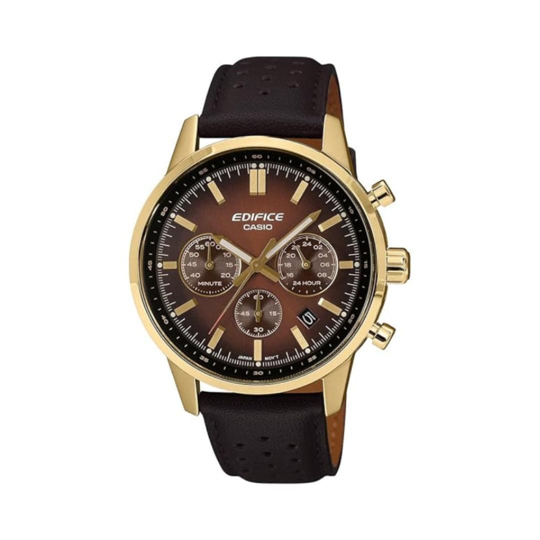 Casio EFR-575CL-5ADF ED696 | Edifice Men Quartz Brown Dial Analog Leather Watch.