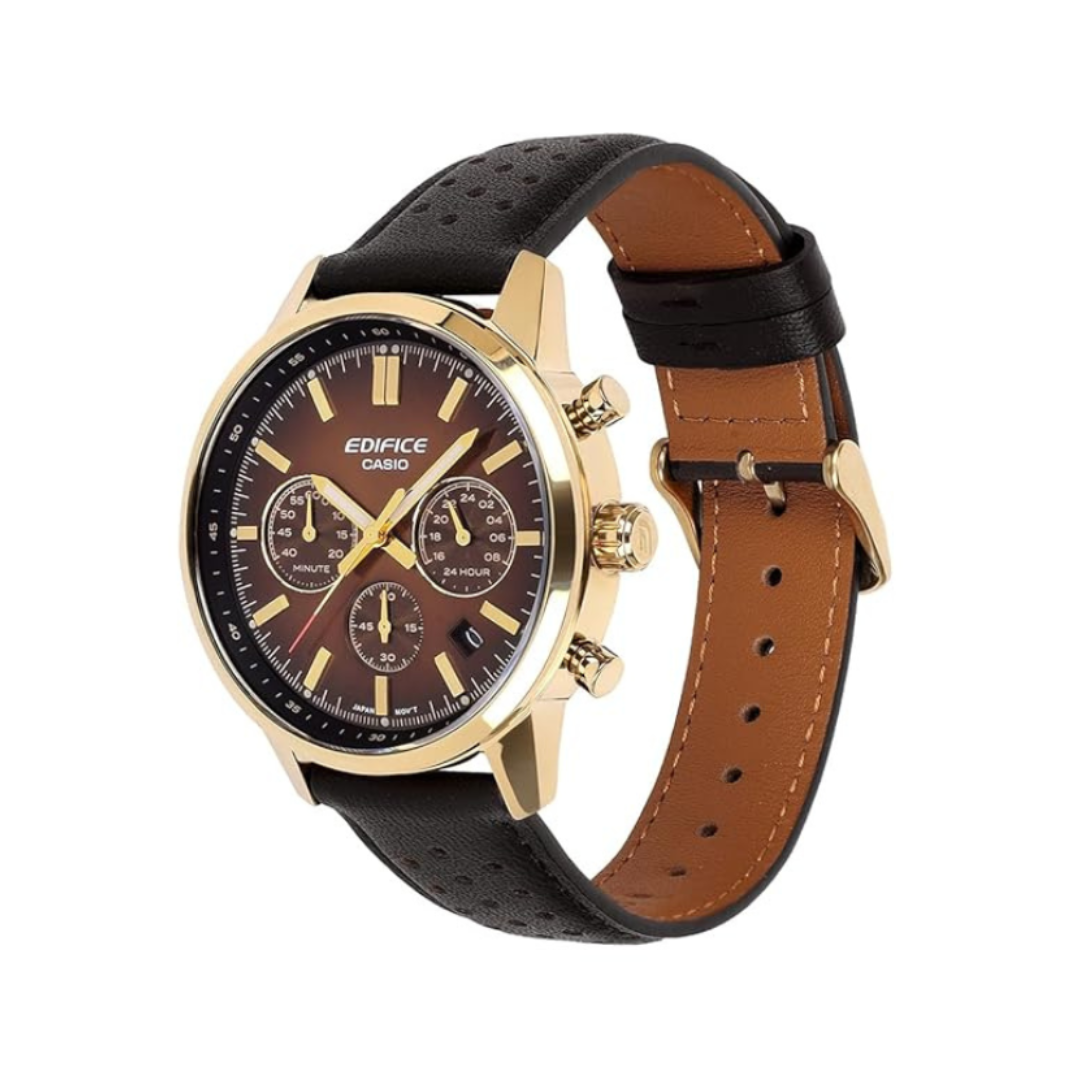 Casio EFR-575CL-5ADF ED696 | Edifice Men Quartz Brown Dial Analog Leather Watch.
