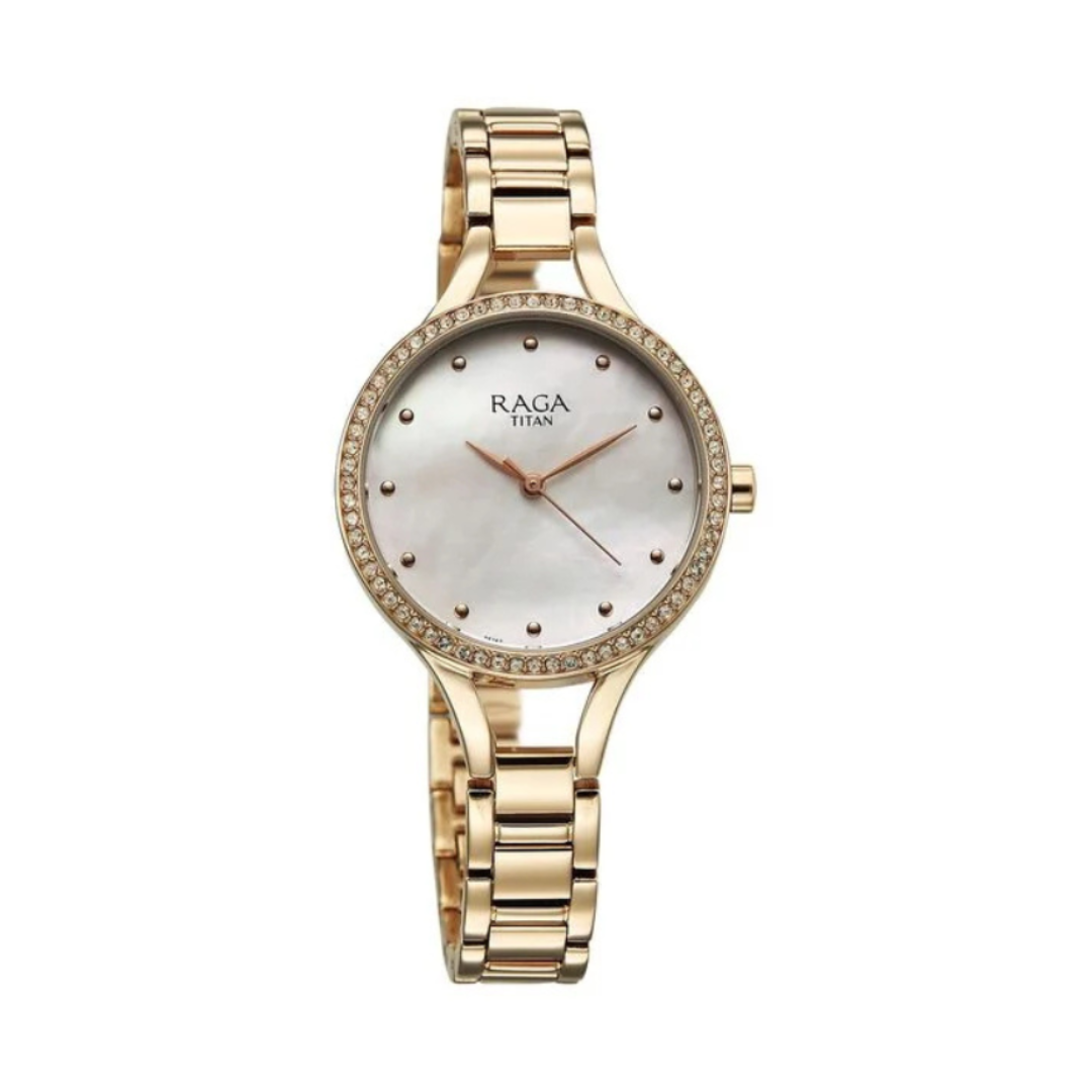 Titan 95275WM01 | Titan Raga Showstopper Quartz Analog Mother Of Pearl Dial Metal Strap Watch For Women