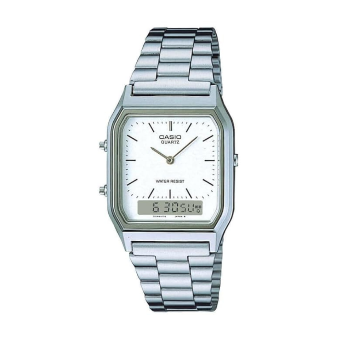 Casio AQ-230A-7DMQD AD03 | Vintage Unisex Quartz White Dial Analog-Digital Stainless Steel Watch