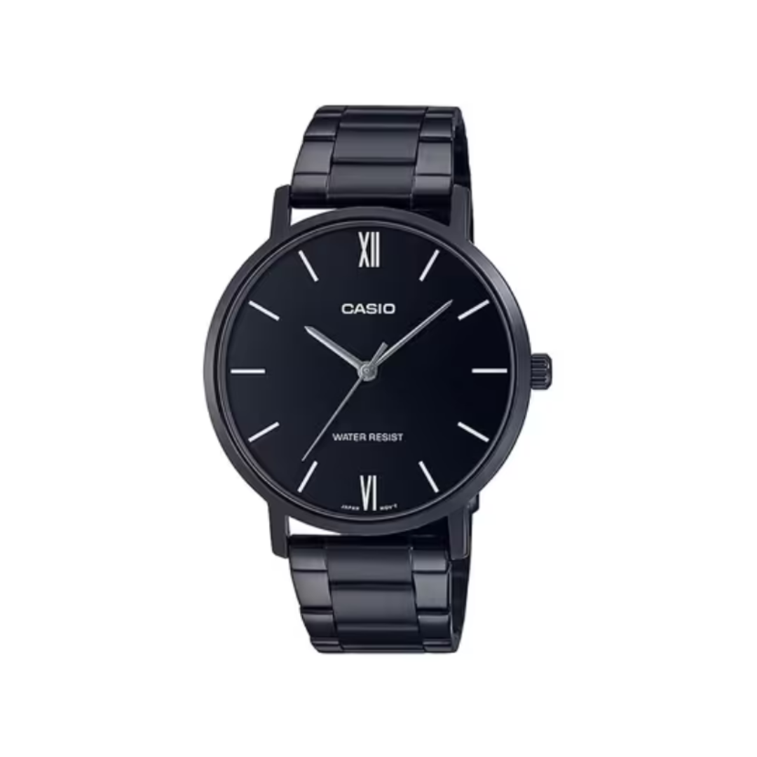 Casio MTP-VT01B-1BUDF A1973 | Enticer Men Quartz Black Dial Analog Stainless Steel Watch