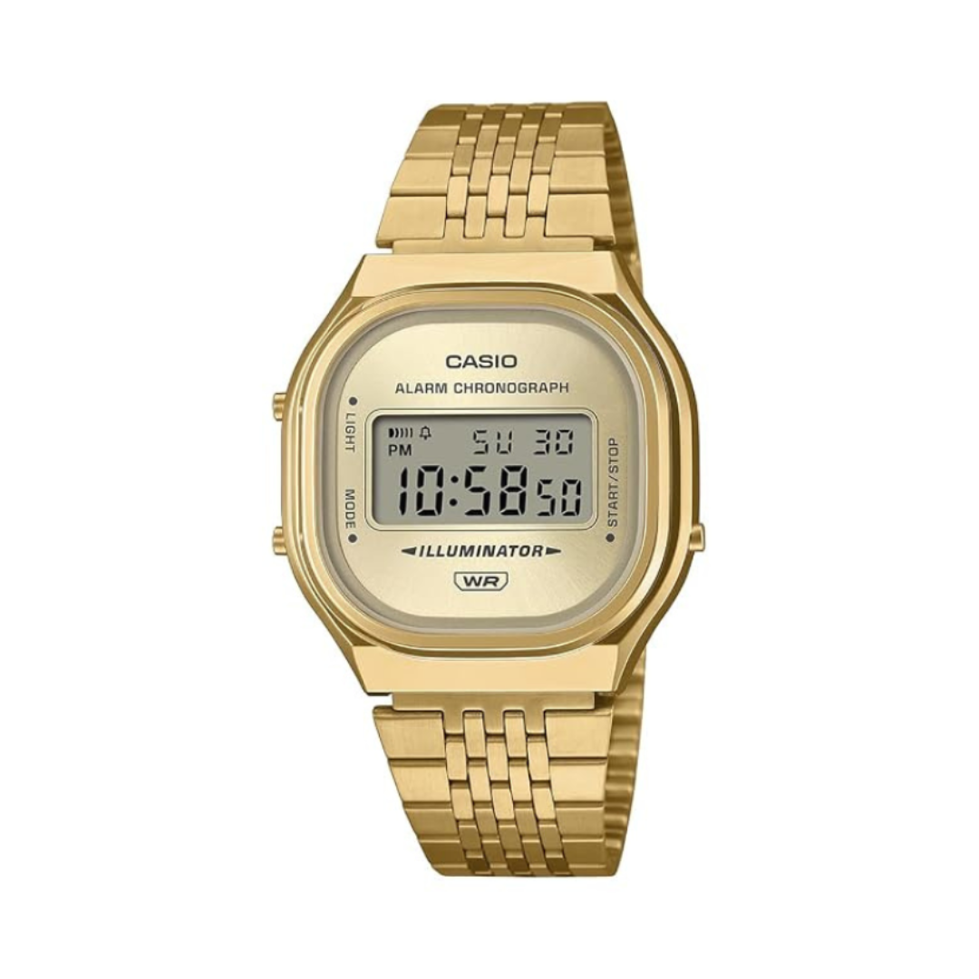 Casio A140WEG-9ADF D436 | Vintage Unisex Quartz Gold Dial Digital Stainless Steel Watch