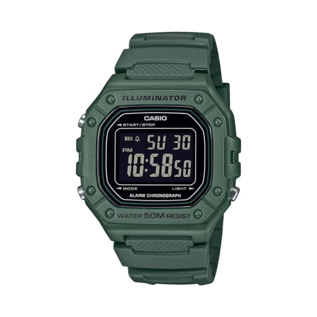 Casio W-218H-3BVDF D394 | Youth Unisex Quartz Black Dial Digital Resin Watch