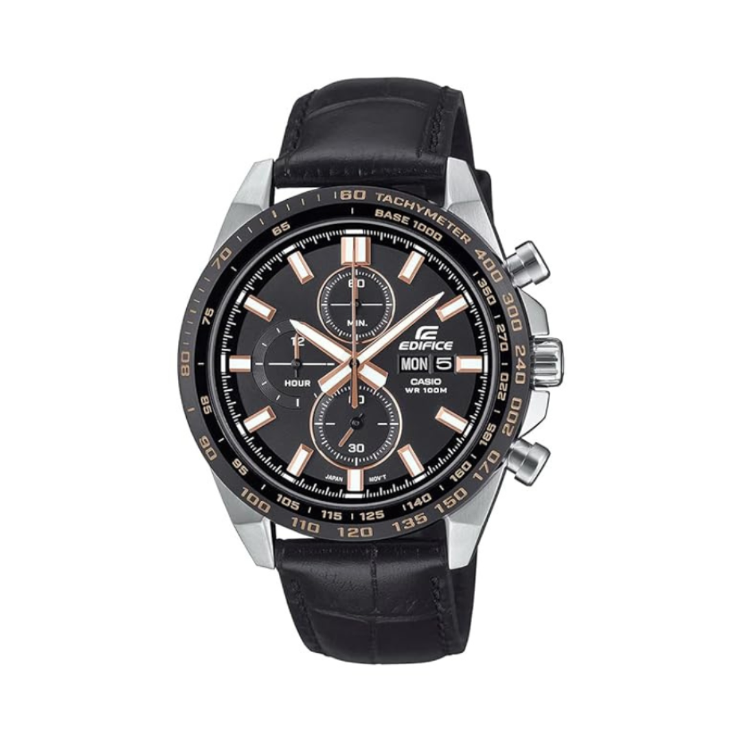 Casio EFR-574BL-1AVUDF ED697 | Edifice Men Quartz Black Dial Chronograph Leather Watch