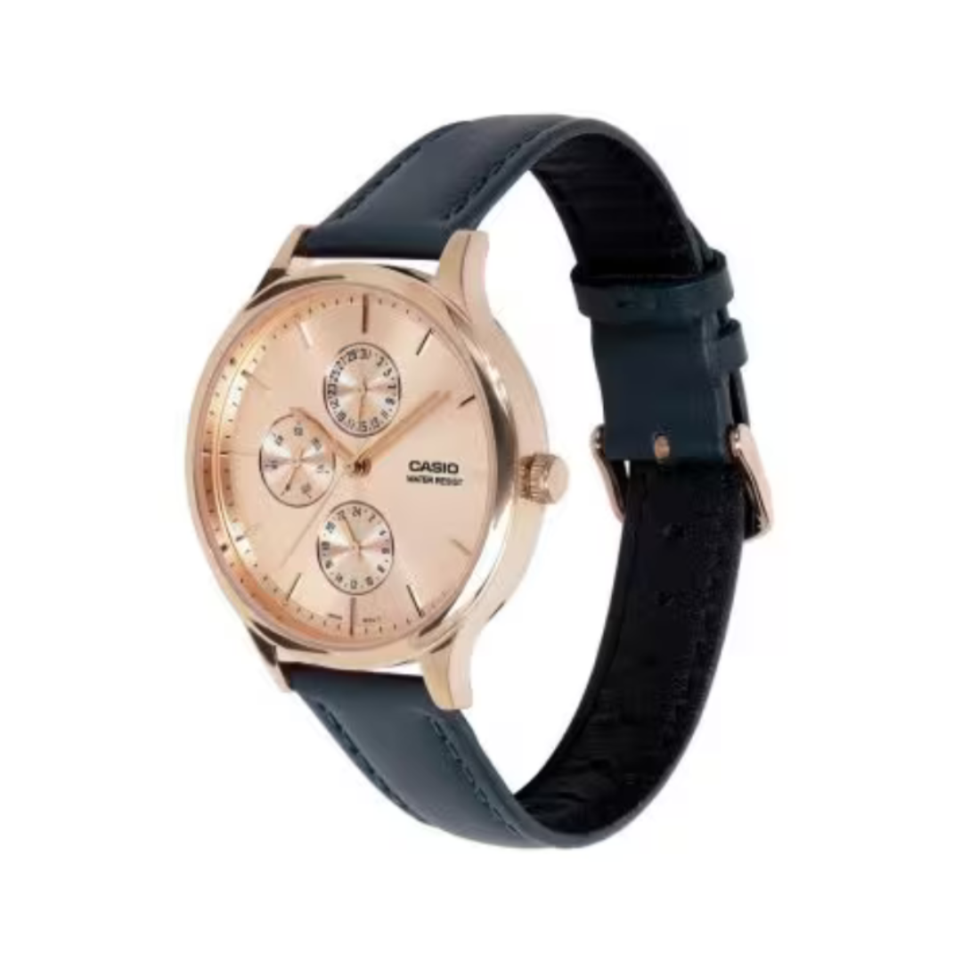Casio LTP-SN7YRL-4A A2500 | Enticer Women Quartz Rose Gold Dial Multi-Function Leather Watch