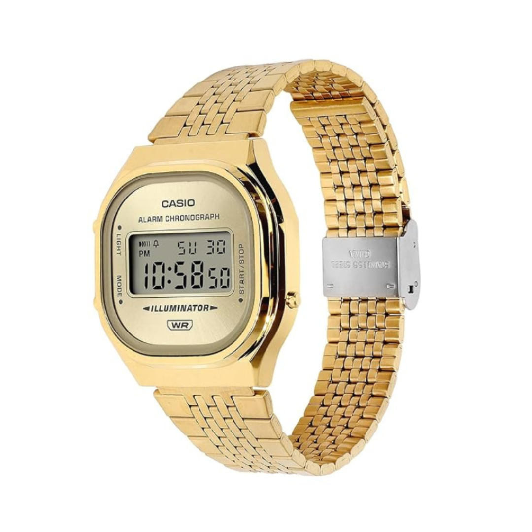 Casio A140WEG-9ADF D436 | Vintage Unisex Quartz Gold Dial Digital Stainless Steel Watch