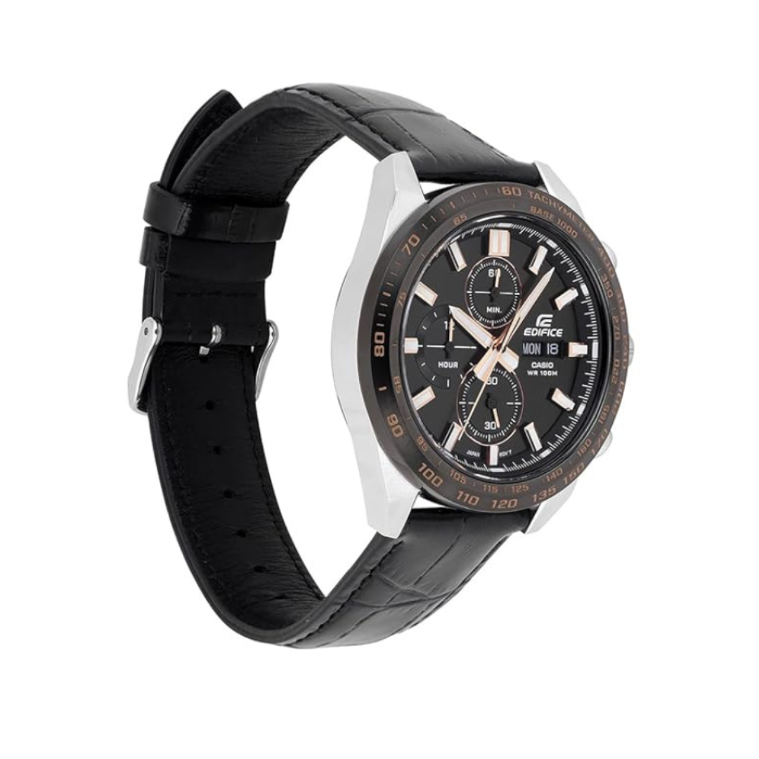 Casio EFR-574BL-1AVUDF ED697 | Edifice Men Quartz Black Dial Chronograph Leather Watch