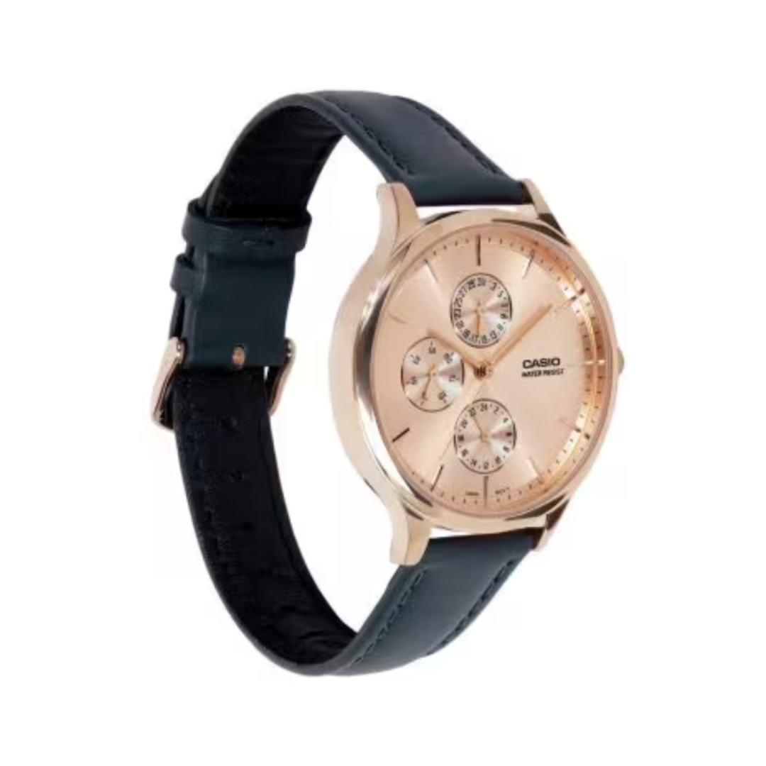 Casio LTP-SN7YRL-4A A2500 | Enticer Women Quartz Rose Gold Dial Multi-Function Leather Watch