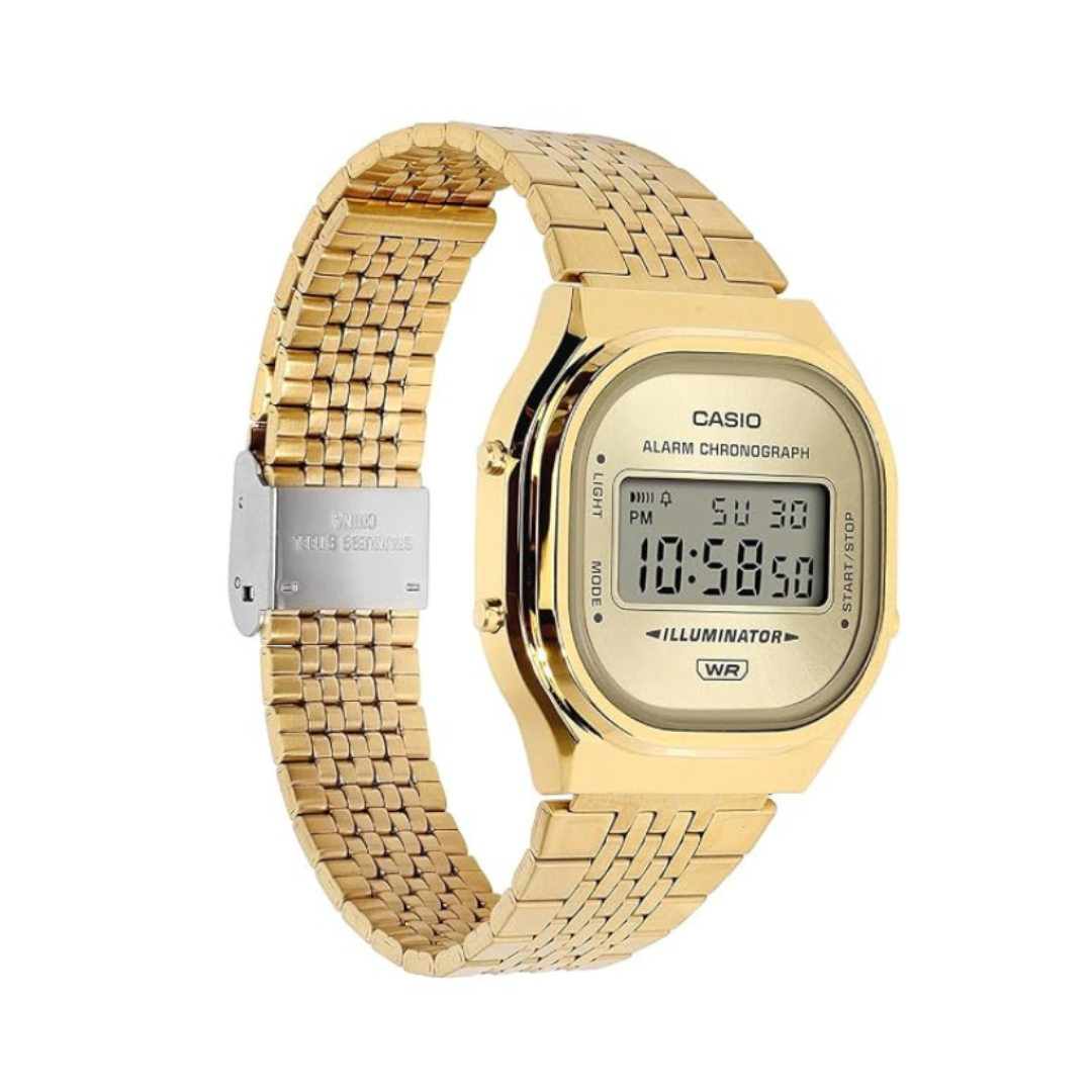 Casio A140WEG-9ADF D436 | Vintage Unisex Quartz Gold Dial Digital Stainless Steel Watch