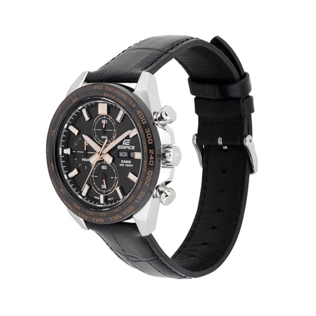 Casio EFR-574BL-1AVUDF ED697 | Edifice Men Quartz Black Dial Chronograph Leather Watch