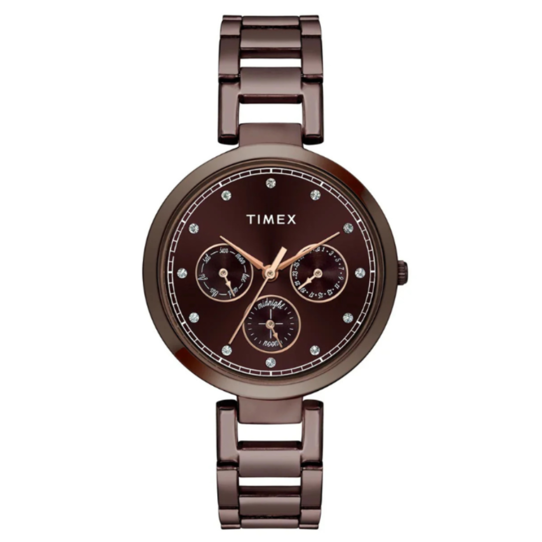 Timex TW000X267 | Fashion Women Quartz Brown Dial Multi-Function Stainless Steel Watch