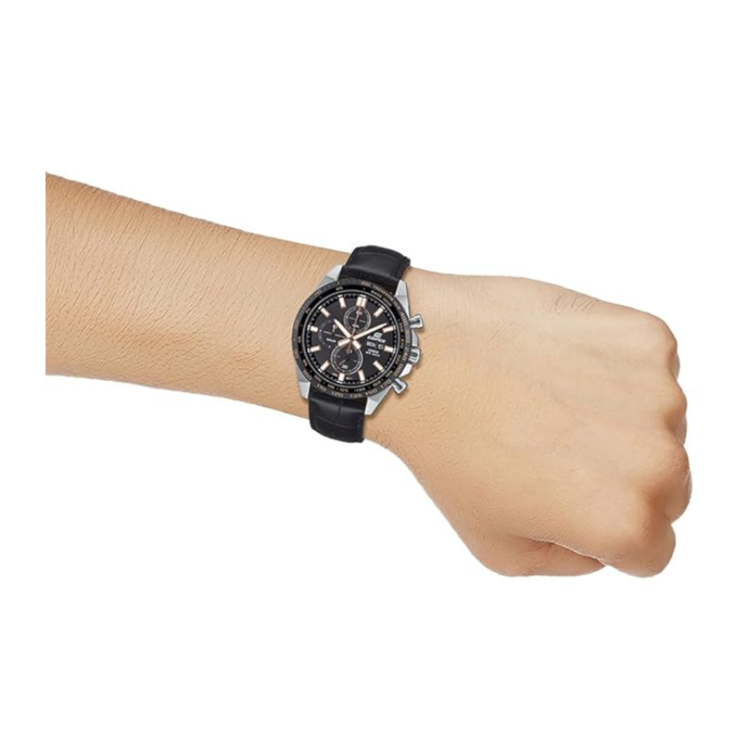 Casio EFR-574BL-1AVUDF ED697 | Edifice Men Quartz Black Dial Chronograph Leather Watch