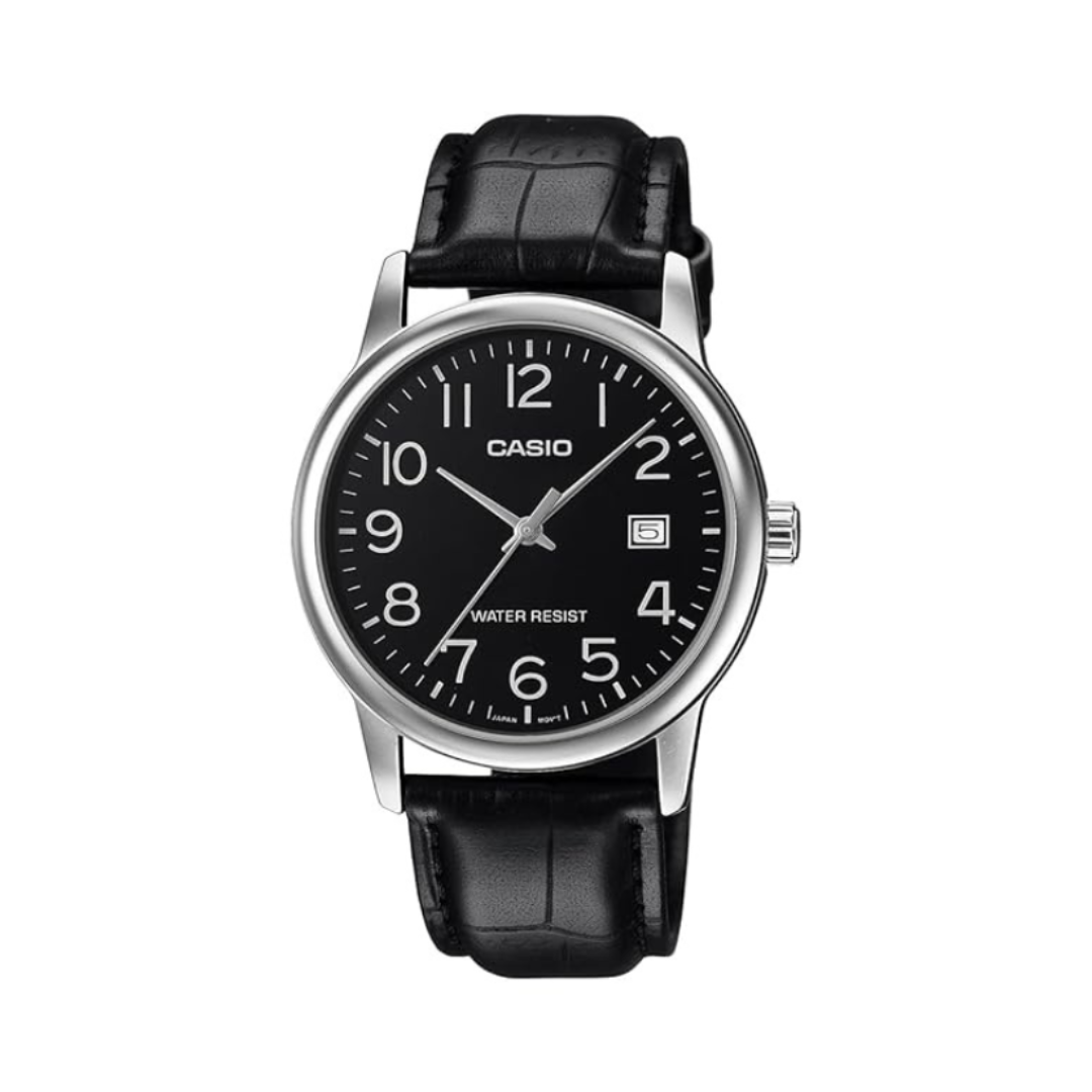 Casio MTP-V002L-1BUDF A2315 | Enticer Men Quartz Black Dial Analog Leather Watch