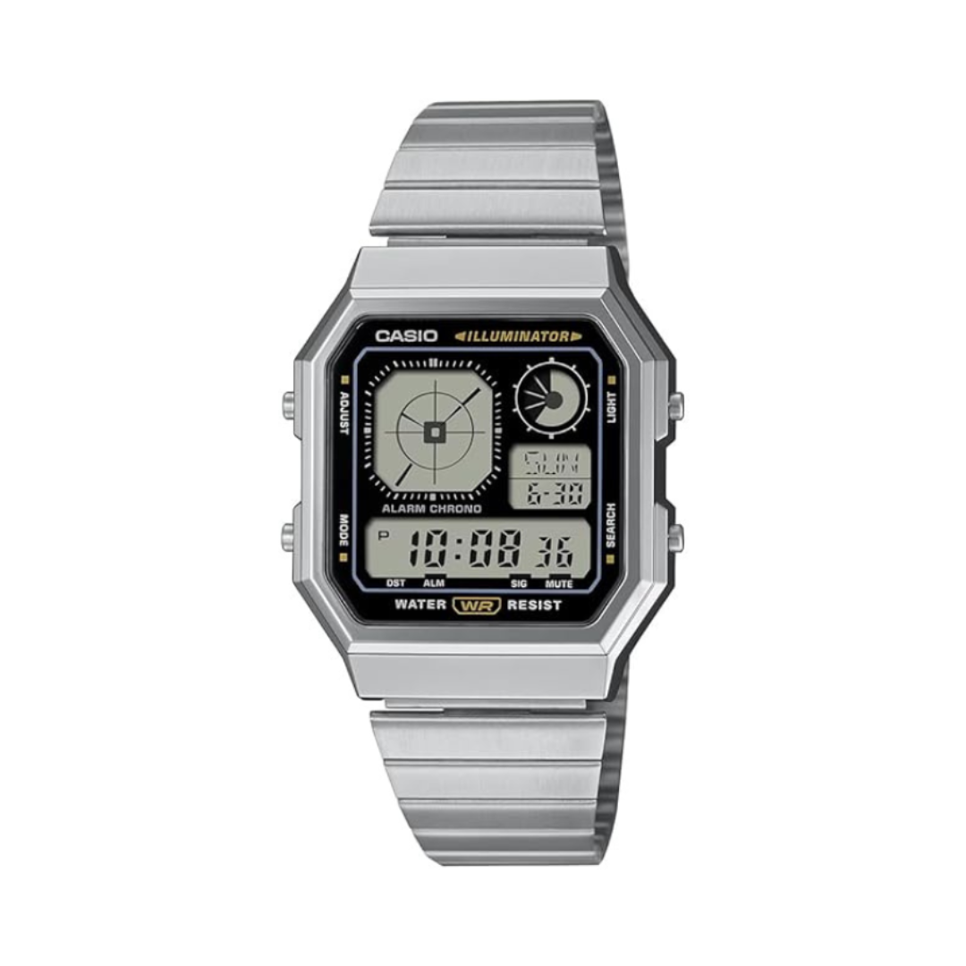 Casio A130WE-1ADF D388 | Vintage Unisex Quartz Black Dial Digital Stainless Steel Watch